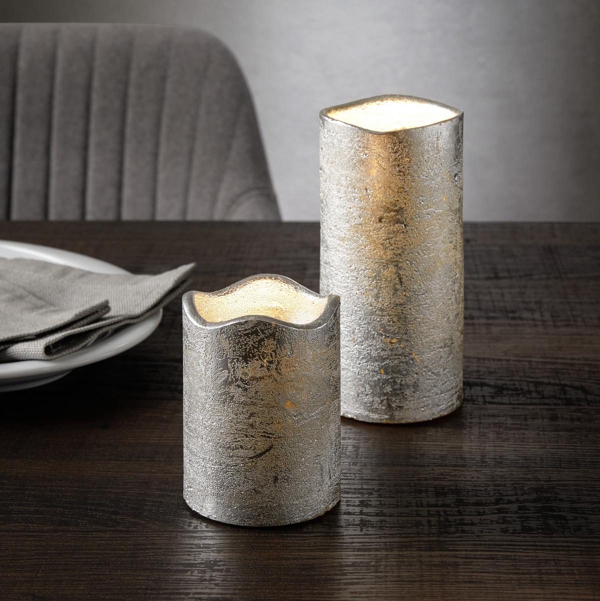 ŚWIECA LED LOA - kolor srebrny, Modern, materiały naturalne (15cm) - Bessagi Home