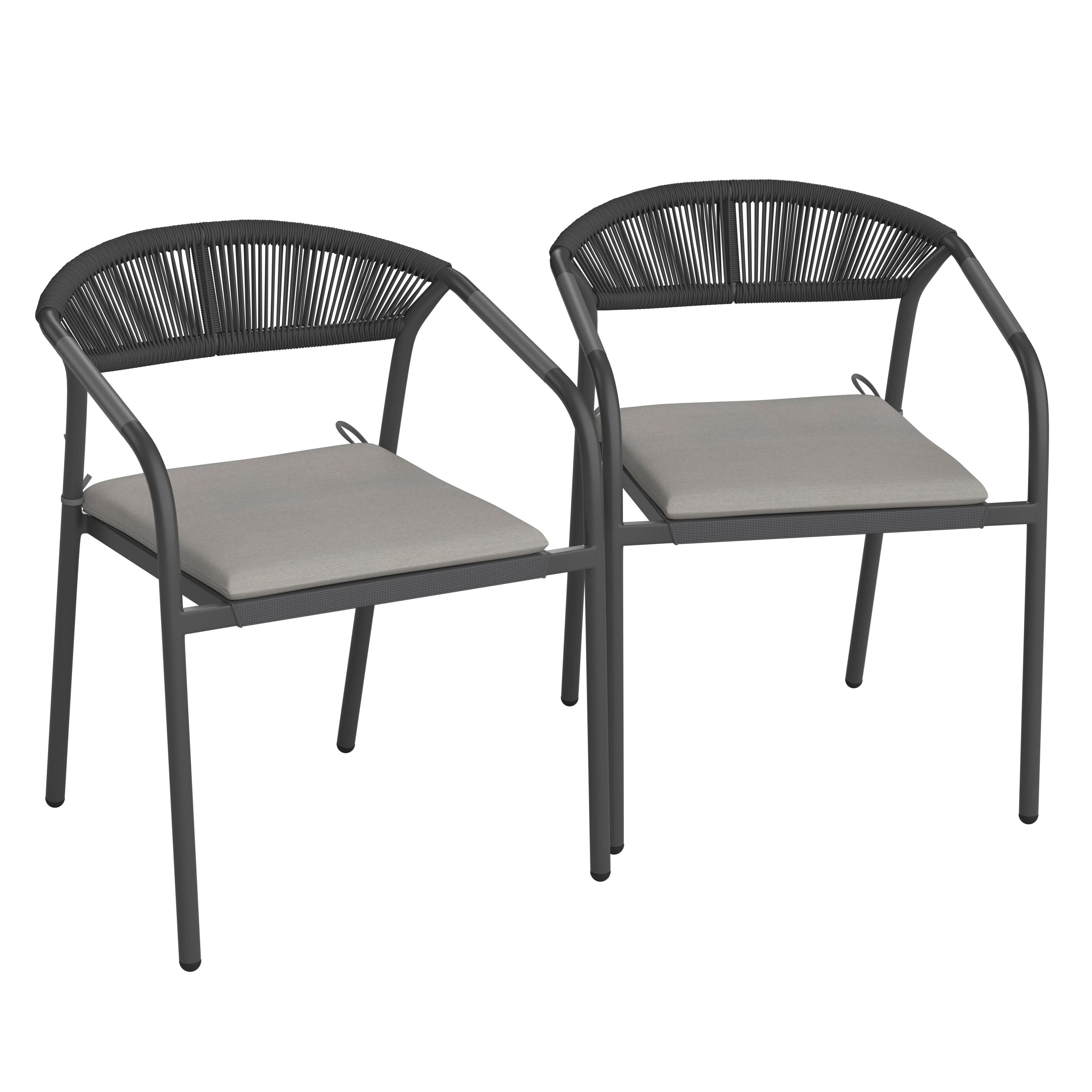 TRÄDGÅRDSSTOLAR SET BENICIO - mörkgrå/svart, Modern, metall/textil (56/80/64cm) - Bessagi Garden