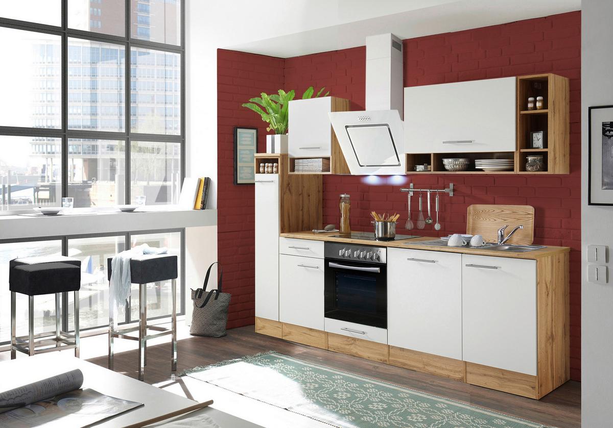 Küchenzeile Economy o. Geräte Weiß/Wildeiche B: ca. 250 cm - Wildeiche/Silberfarben, Basics, Holzwerkstoff/Metall (250/205cm) - Respekta