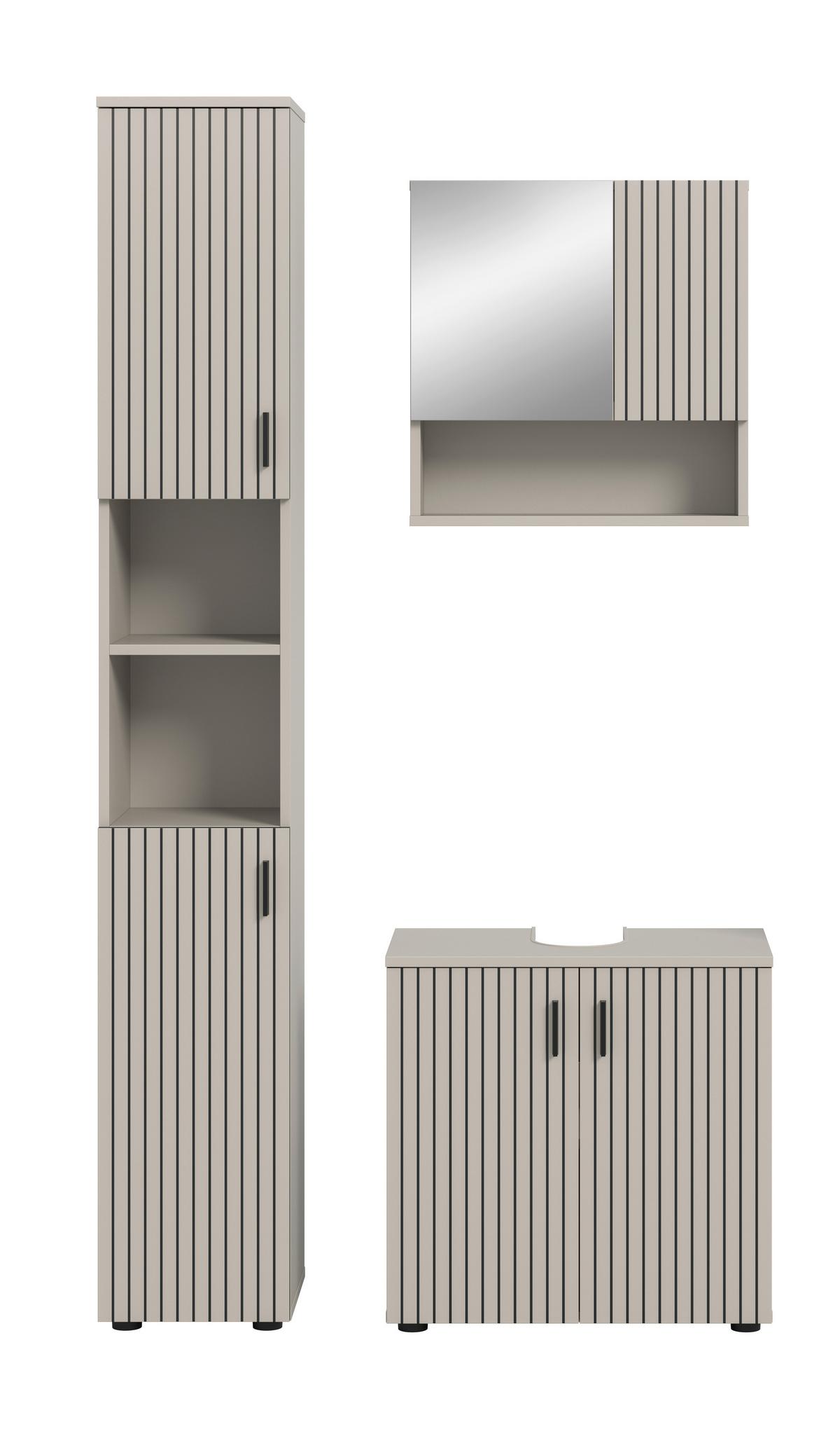 Badezimmer Mone Schwarz/Kaschmir 3-teilig - Kaschmir/Schwarz, Trend, Glas/Holzwerkstoff (90cm) - MID.YOU