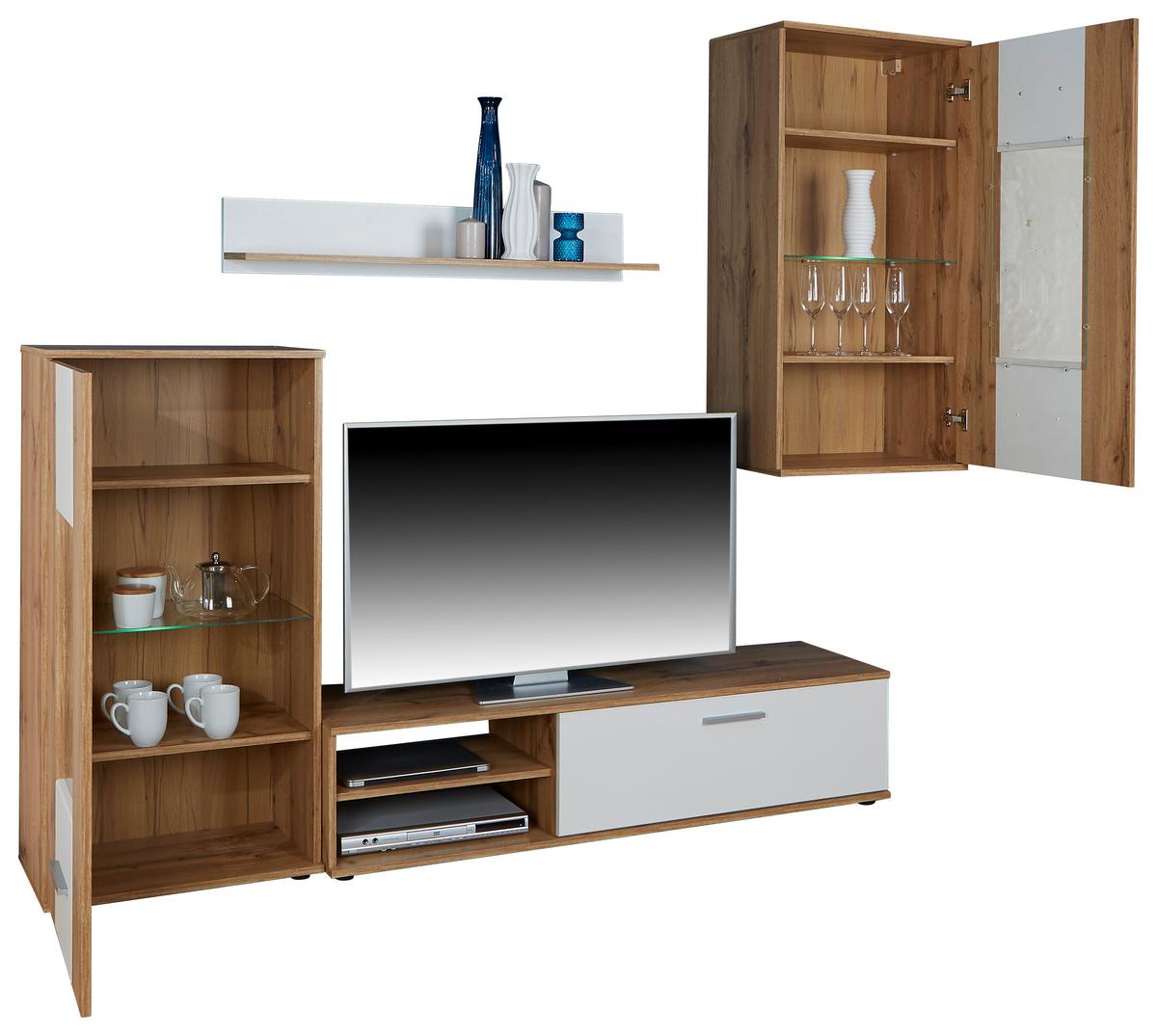 Dnevni Regal Lido, Barva Hrasta, Bela, Led - barve kroma/črna, Moderno, umetna masa/steklo (235/190/38cm) - Mömax