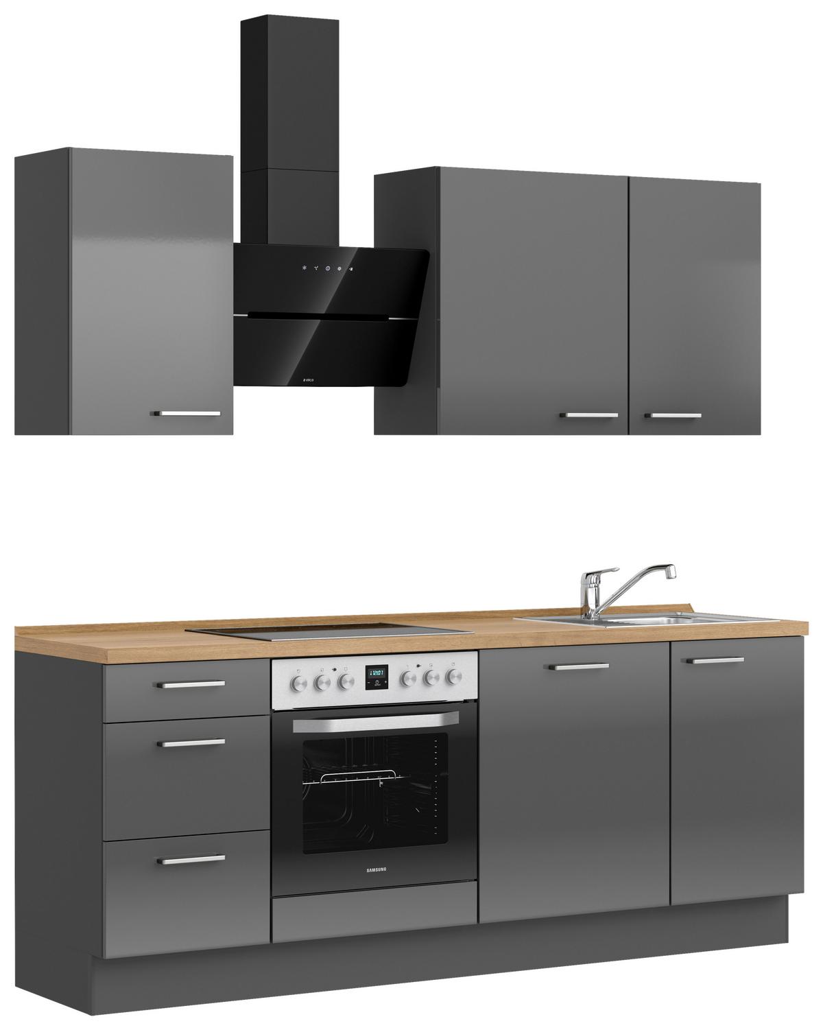 Küchenblock Flash m. Geräten Schieferfarben - Schieferfarben/Edelstahlfarben, MODERN, Holzwerkstoff/Metall (210cm) - Nobilia