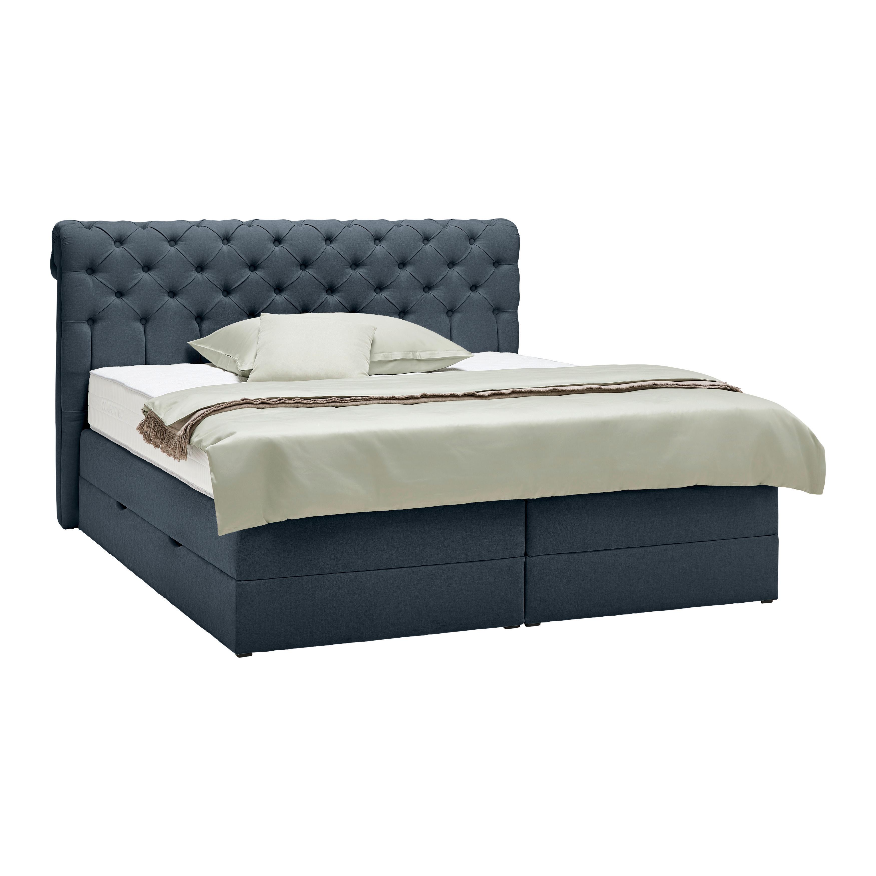 Boxspringbett Belano Dunkelblau 200x200cm - bleu foncé, Konventionell, textile/matière synthétique (200/200cm) - Premium Living