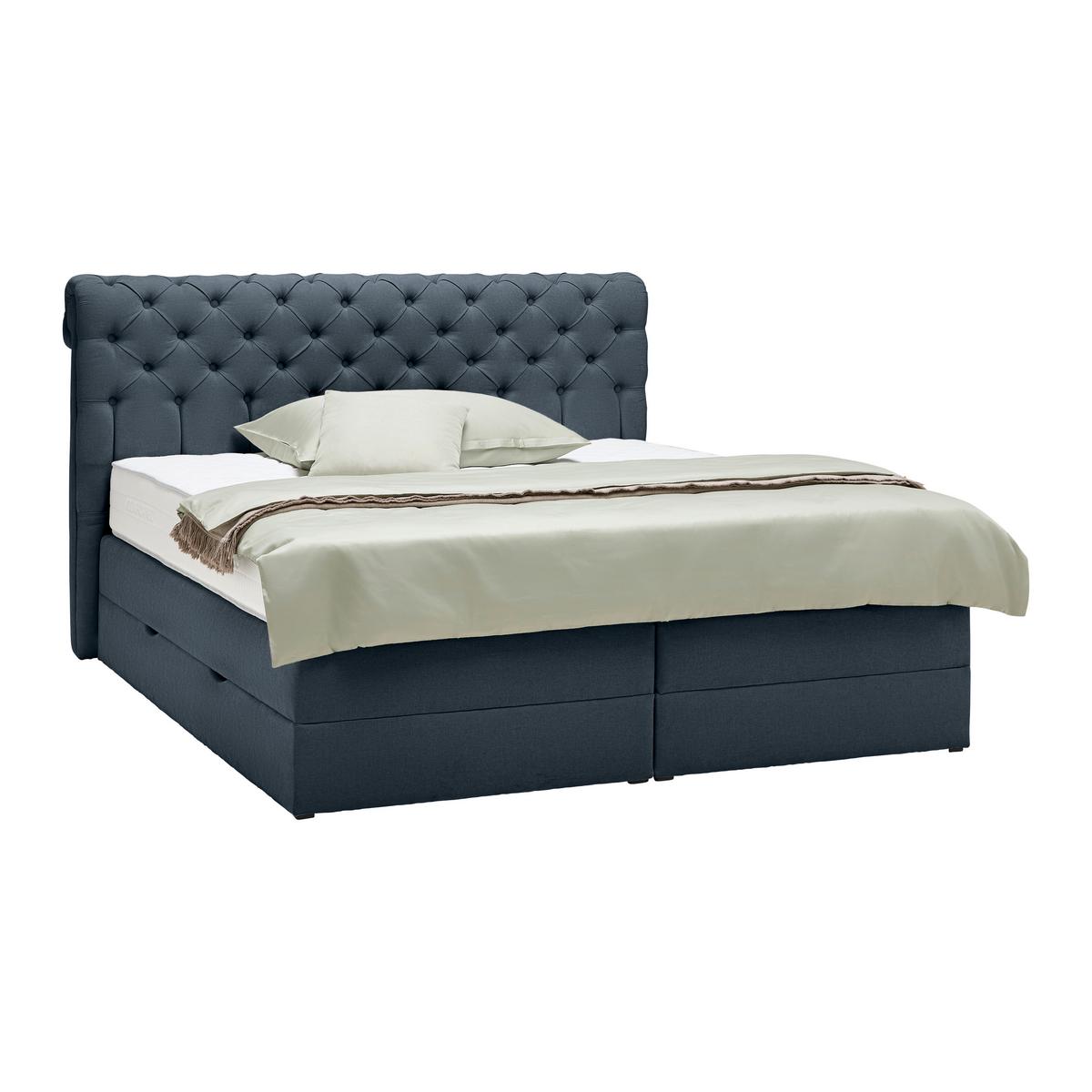Boxspringbett Belano Dunkelblau ca. 180x200cm - bleu foncé, Konventionell, métal/textile (180/200cm) - Premium Living