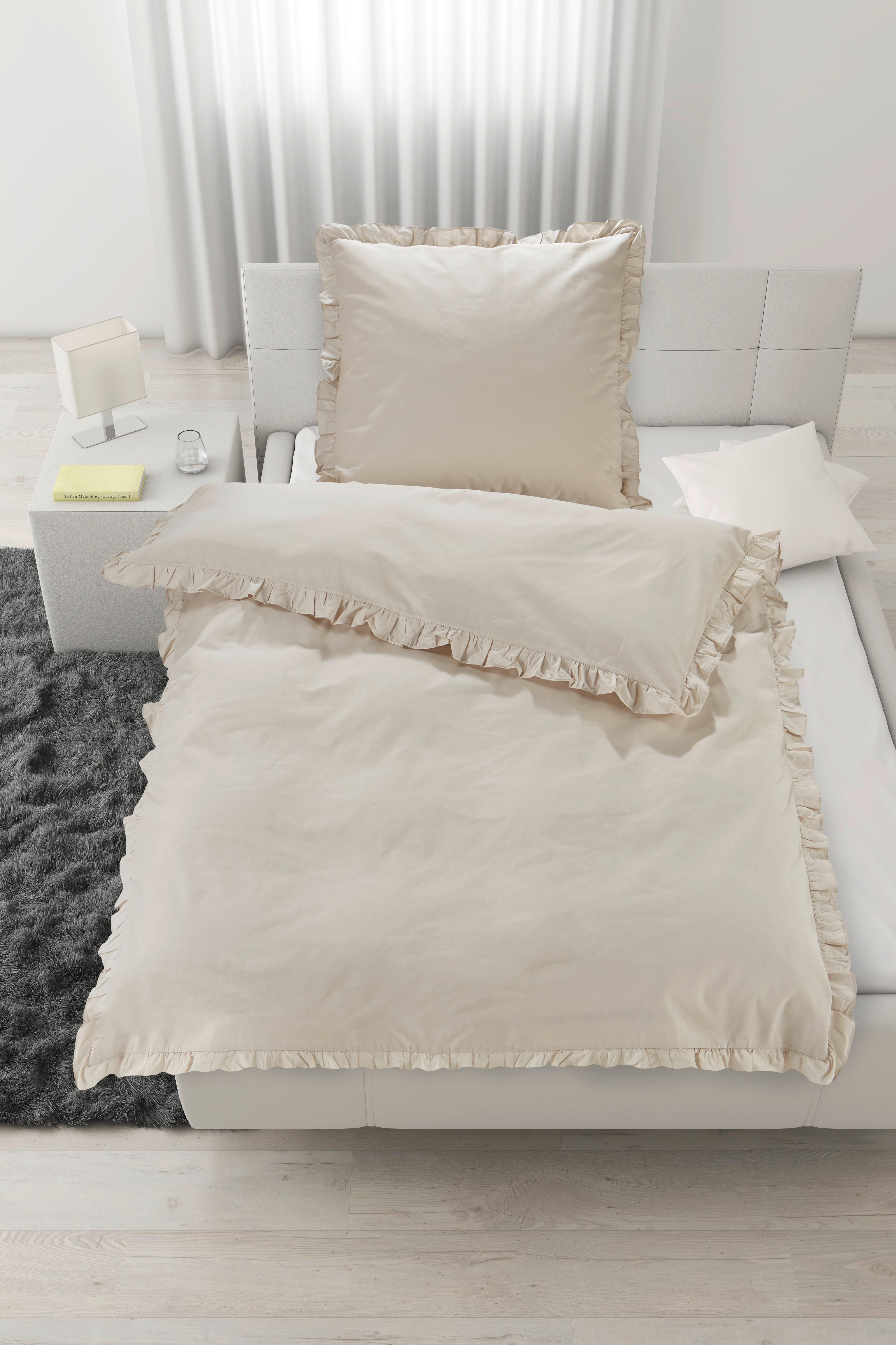 Bettwäsche Rüschen Sand ca. 140x200cm - Sandfarben, ROMANTIK / LANDHAUS, Textil (140/200cm) - Zandiara