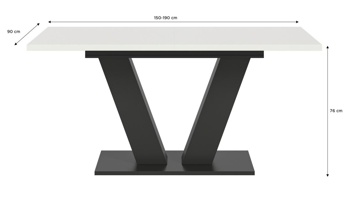 Raztegljiva Miza Marlon V 150 Az, Bela, Temno Siva - bela, Trend, leseni material (150-190/90/75cm)