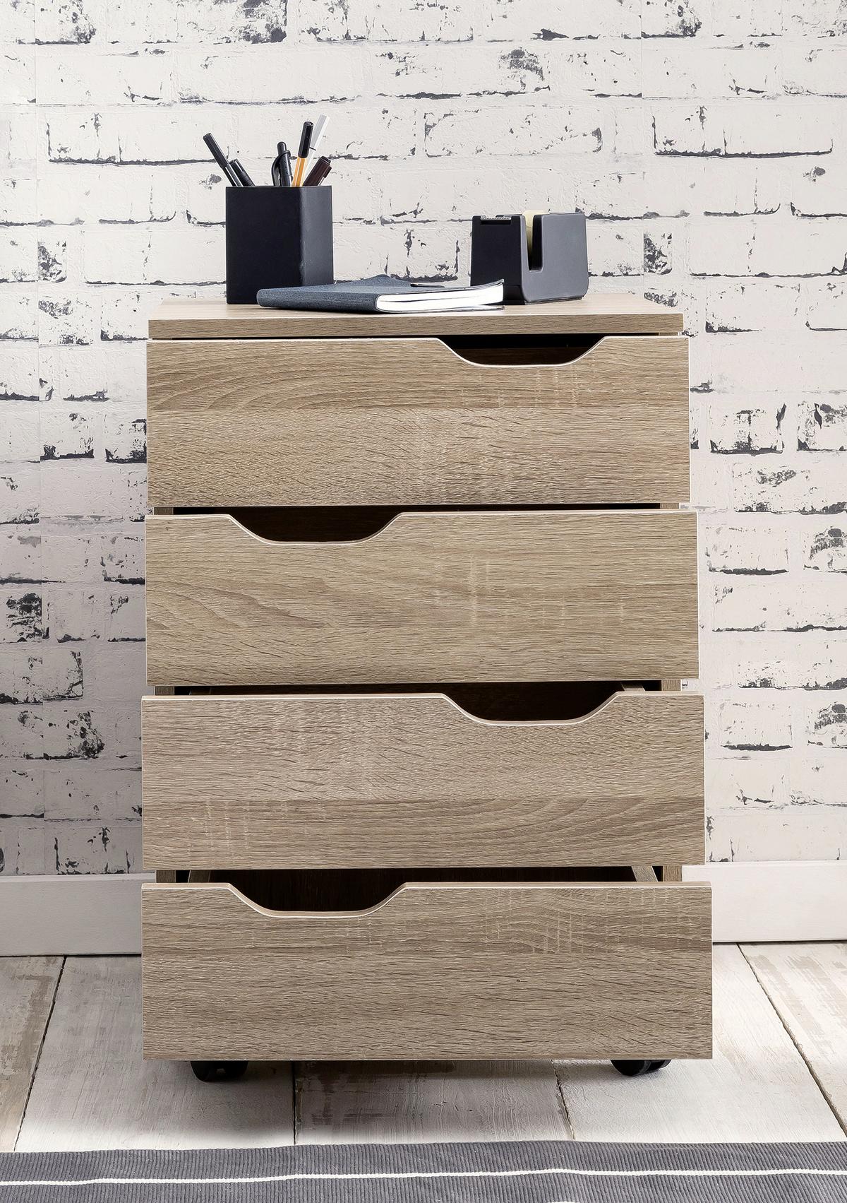 Predalnik Na Kolescih Rollcontainer - barve hrasta, Moderno, umetna masa/leseni material (40/60/40cm) - MID.YOU