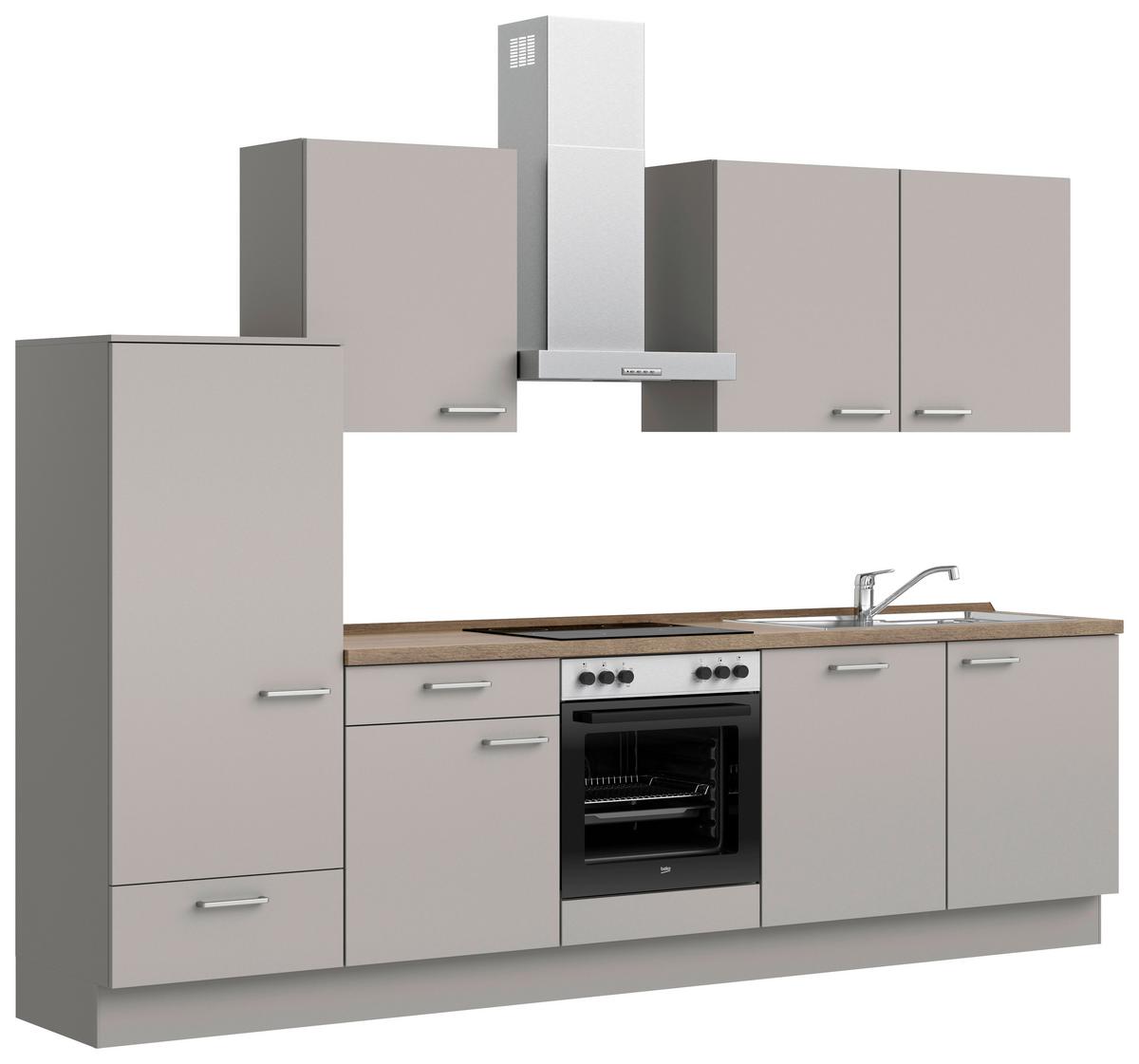 Küchenblock Touch Low m. Geräten Grau - Eiche dunkel/Edelstahlfarben, MODERN, Holzwerkstoff/Metall (300cm) - Nobilia