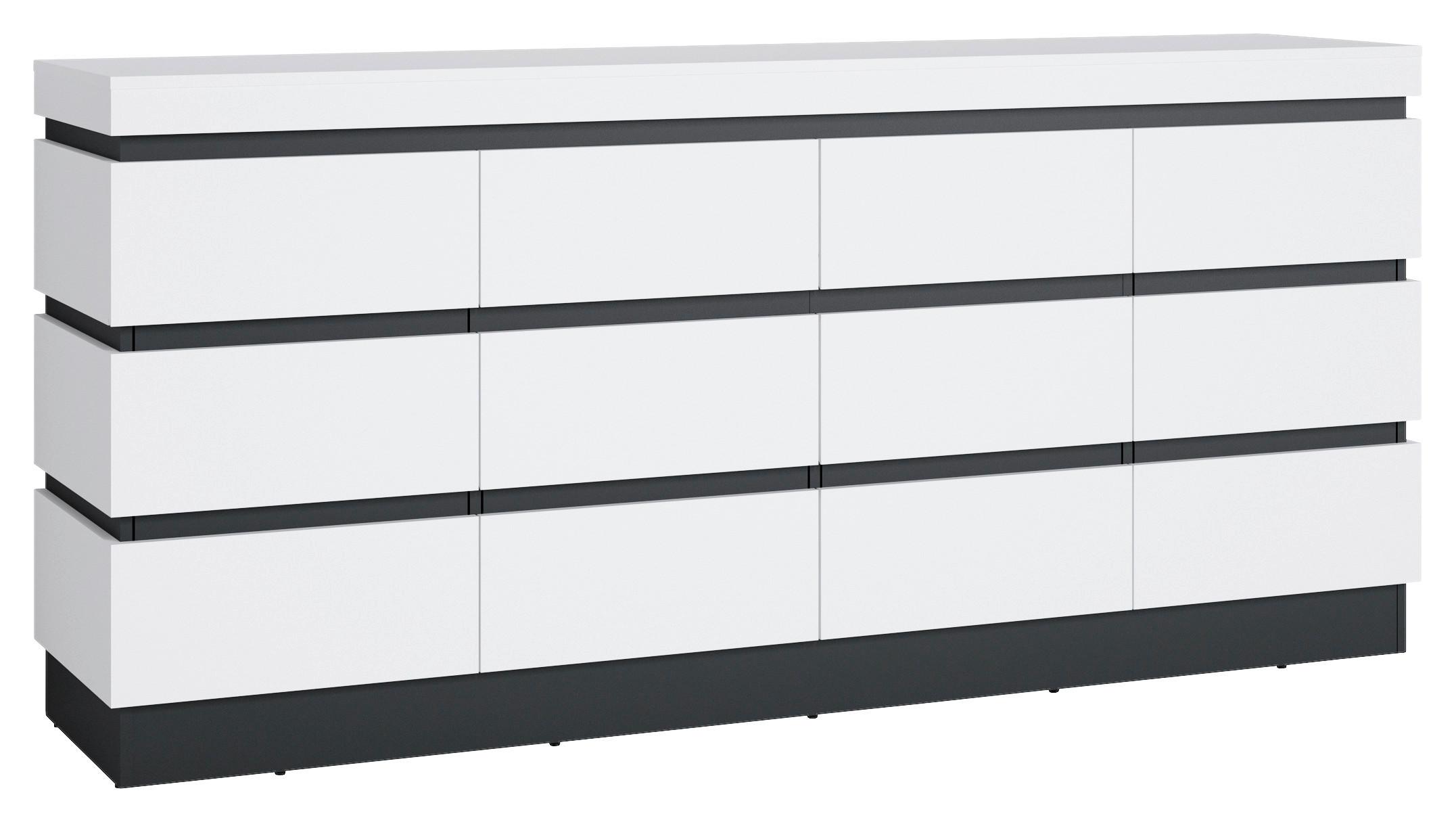 Komoda Campania - bijela/antracit, Trend, drvni materijal/plastika (201,2/92,5/45cm) - Modern Living