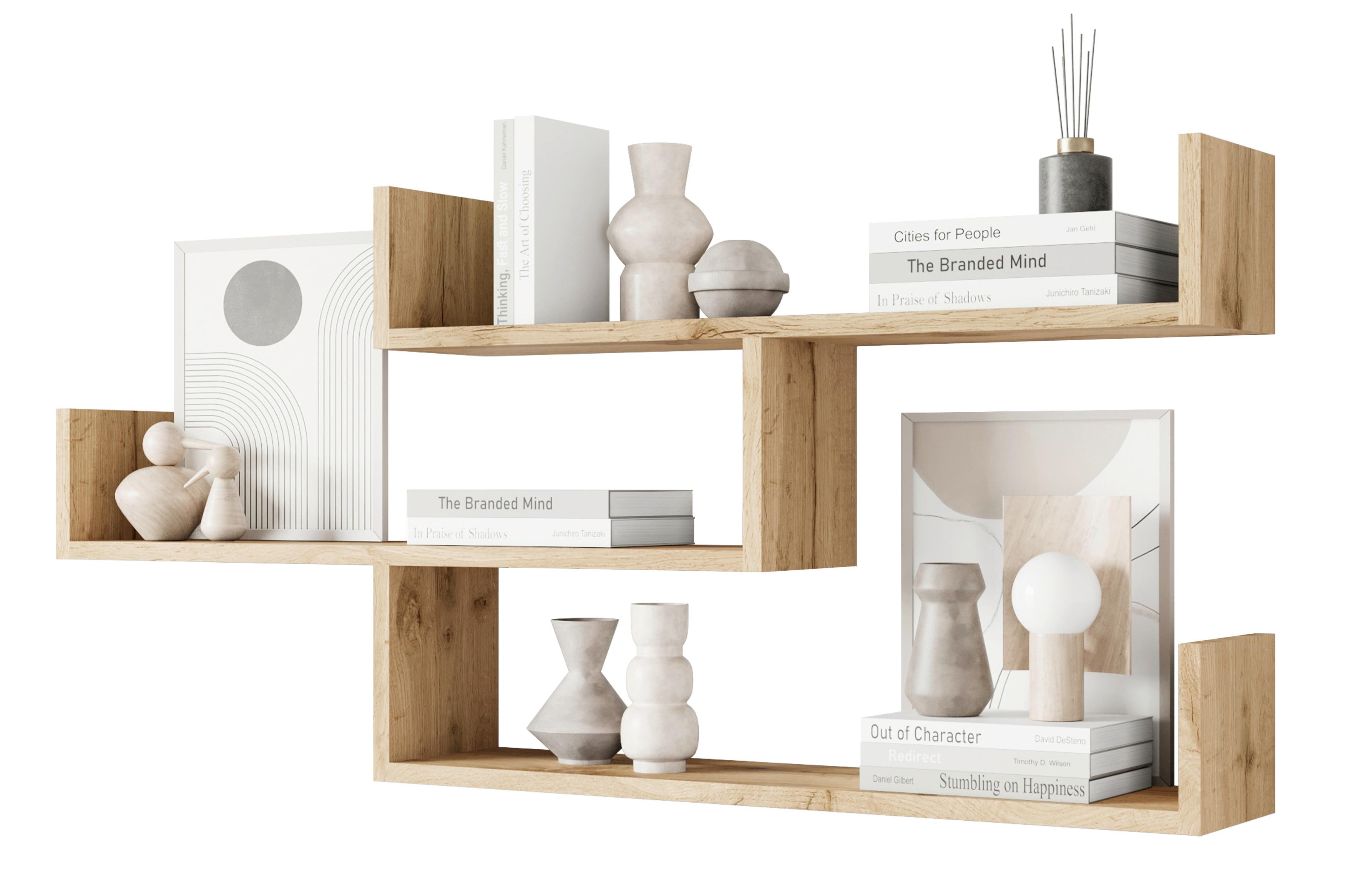 Stenski Regal Trio, Barva Hrasta - hrast wotan, Basics, leseni material (119,1/55/18cm) - P & B