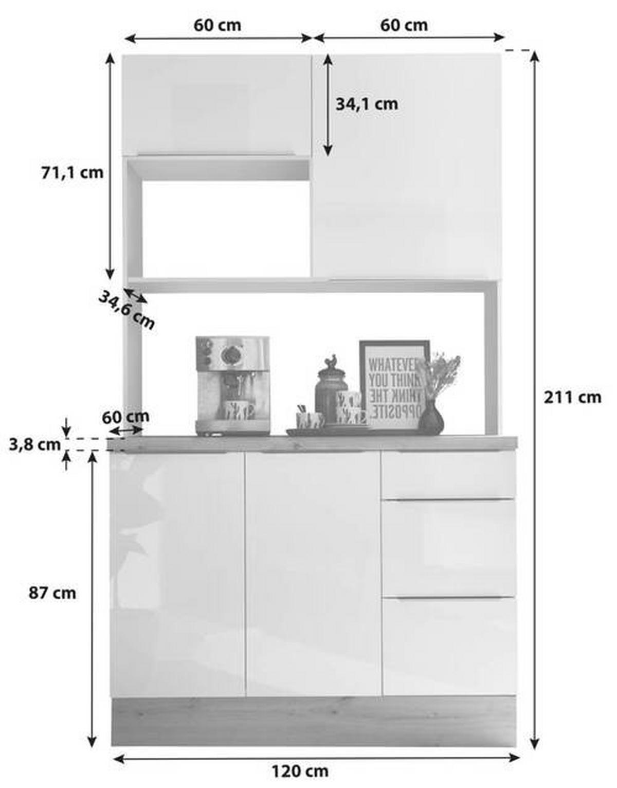 Miniküche Marleen ohne Geräte Weiß Hochglanz B: ca. 120 cm - Weiß Hochglanz/Alufarben, LIFESTYLE, Holzwerkstoff/Kunststoff (120cm) - Respekta