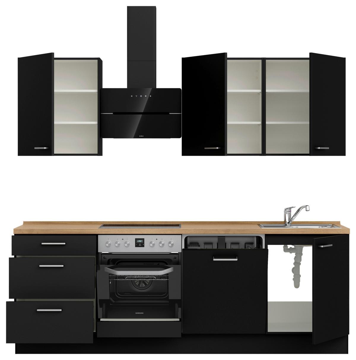 Küchenblock Touch High m. Geräten Schwarz - Edelstahlfarben/Eichefarben, MODERN, Holzwerkstoff/Metall (240cm) - Nobilia