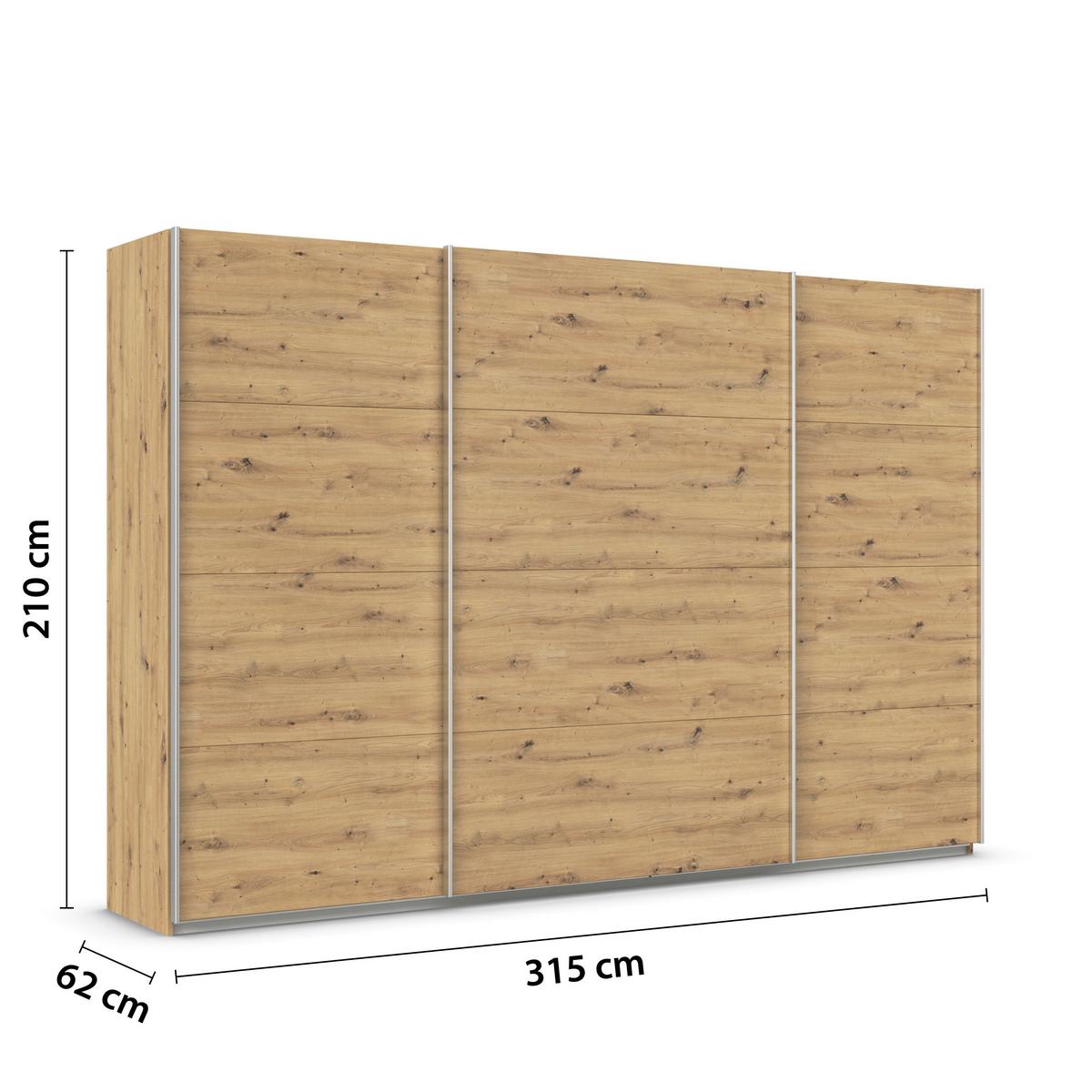 Ormar S Kliznim Vratima Feldkirch - hrast Artisan/boje aluminija, Moderno, drvni materijal/metal (315/210/62cm)