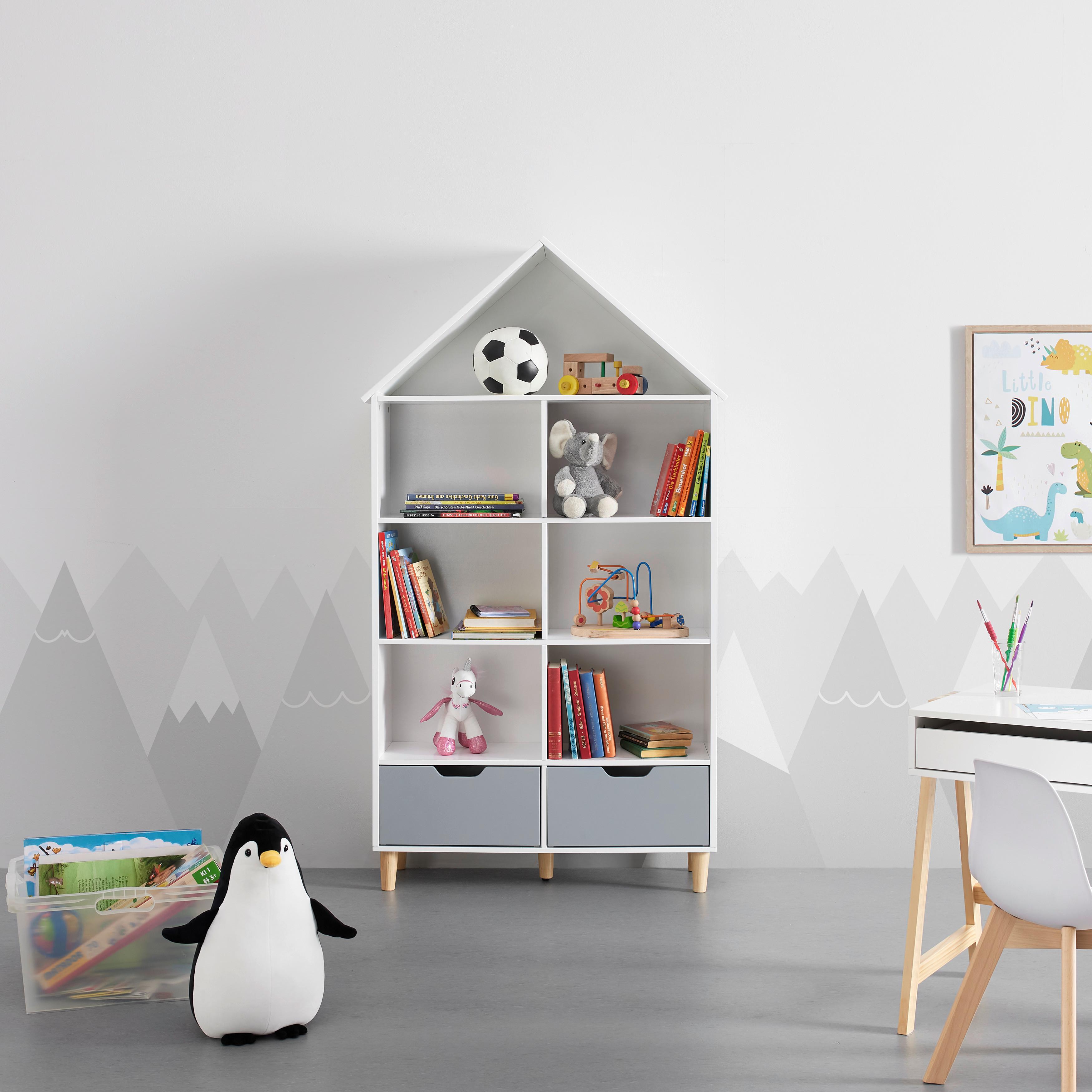 Regal für Kinder, teilmassiv, weiß, grau "Adelia" - Weiß/Naturfarben, MODERN, Holz (87,5/159/30cm) - Bessagi Kids