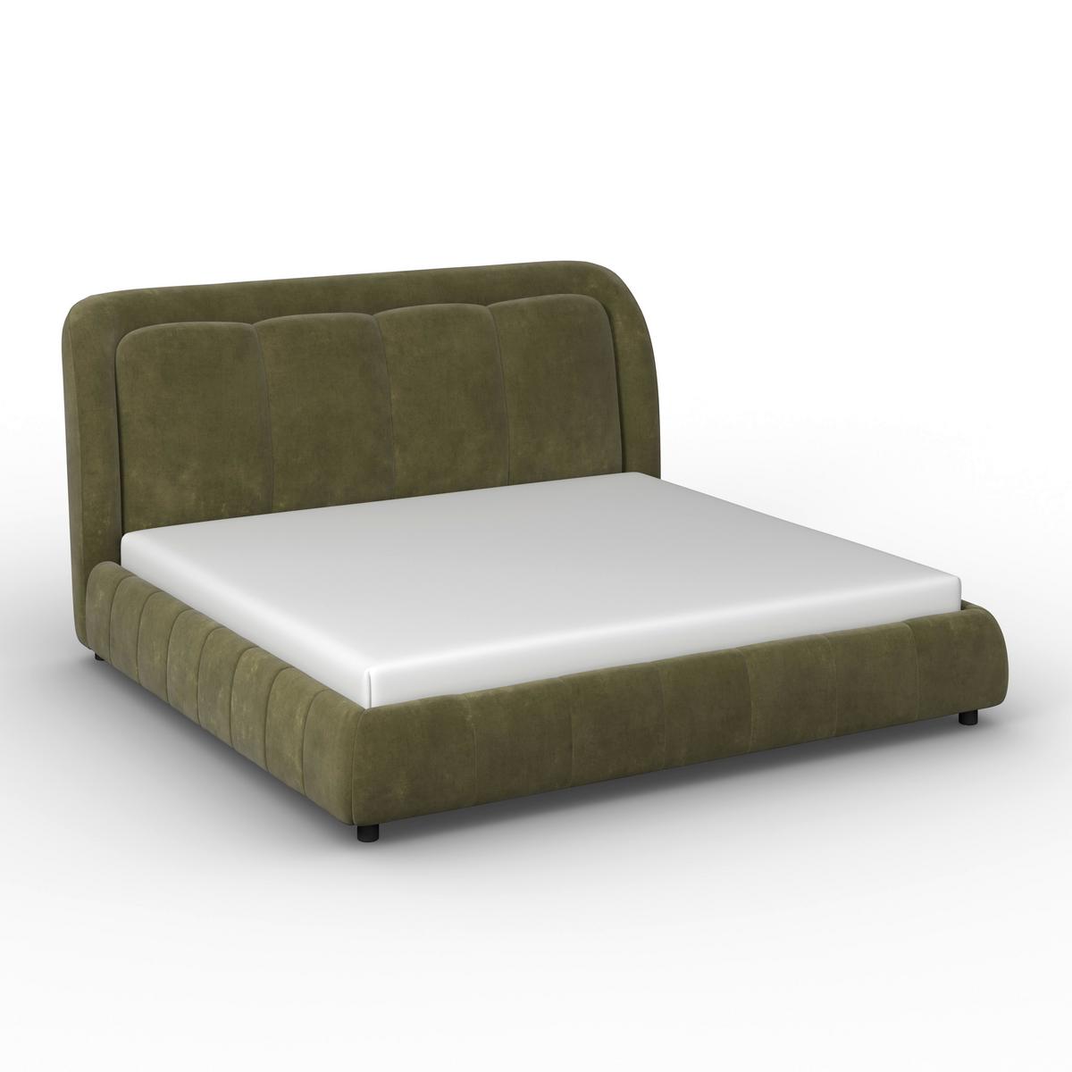 Polsterbett Anton Olive ca. 180x200 cm - Dunkelgrün/Schwarz, Modern, Holz/Textil (180/200cm) - Bessagi Home