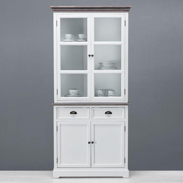 Kredenz in Weiß/Kieferfarben 'Cookie' - Weiß/Kieferfarben, Glas/Holz (91/194/40cm) - Bessagi Home