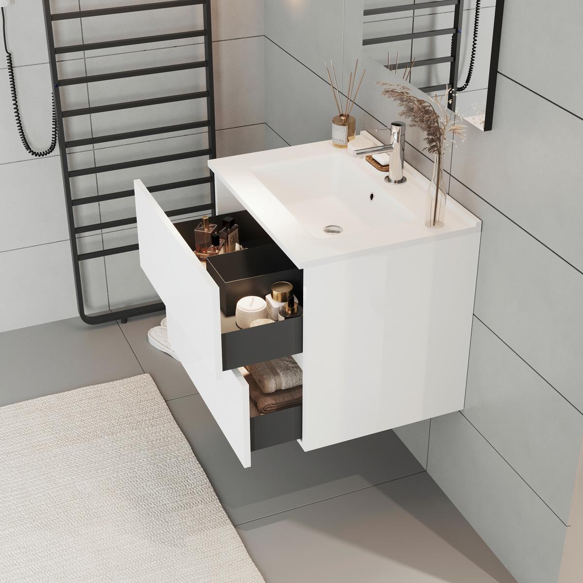 Element Ispod Umivaonika Eva - bijela visoki sjaj/antracit, Moderno, drvni materijal (60/51/46cm)