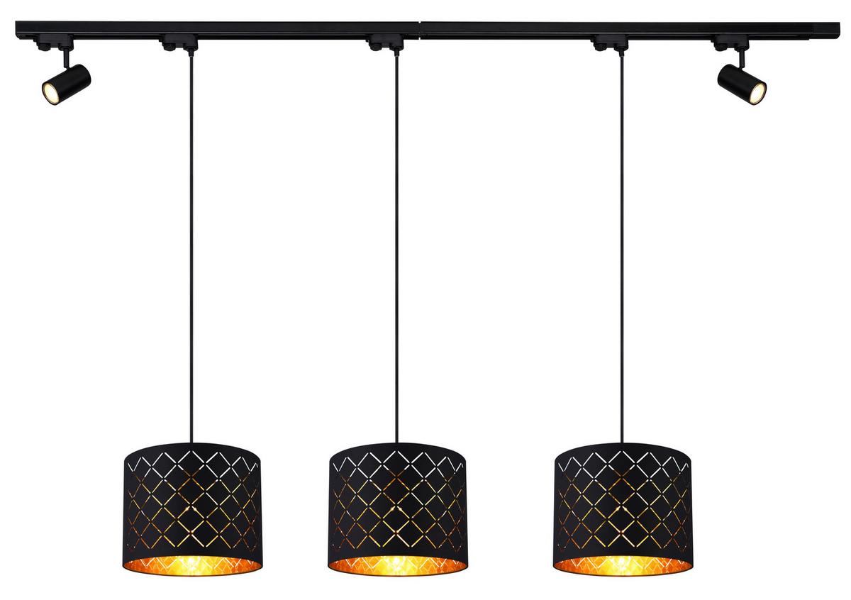 Hängeleuchte Clarke max. 60 Watt - Goldfarben/Schwarz, Design, Kunststoff/Textil (193/30/120cm) - Globo