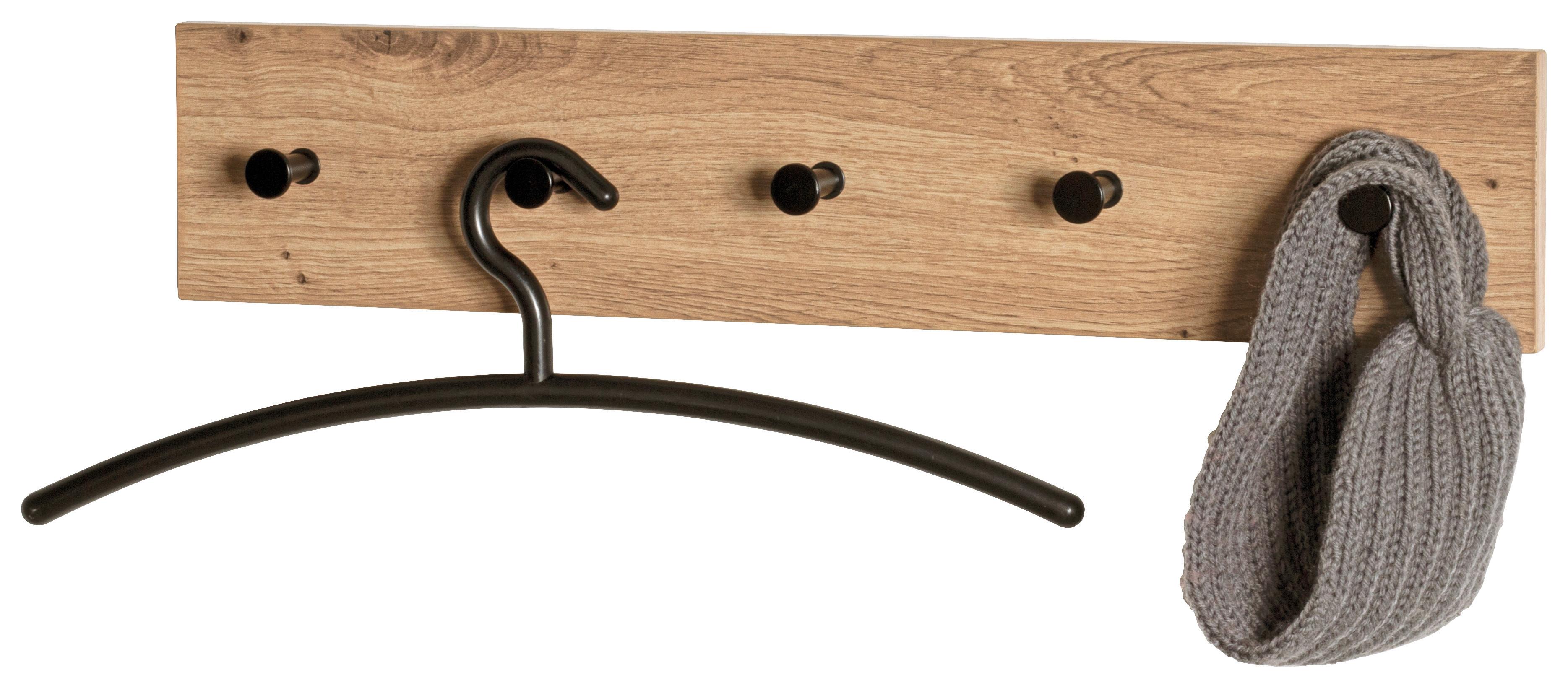 LISTWA Z WIESZAKAMI PARMA - kolor dębowy/czarny, Basics, materiał drewnopochodny/metal (60/12/5cm)