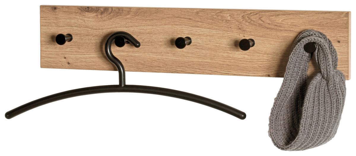 LISTWA Z WIESZAKAMI PARMA - kolor dębowy/czarny, Basics, materiał drewnopochodny/metal (60/12/5cm)