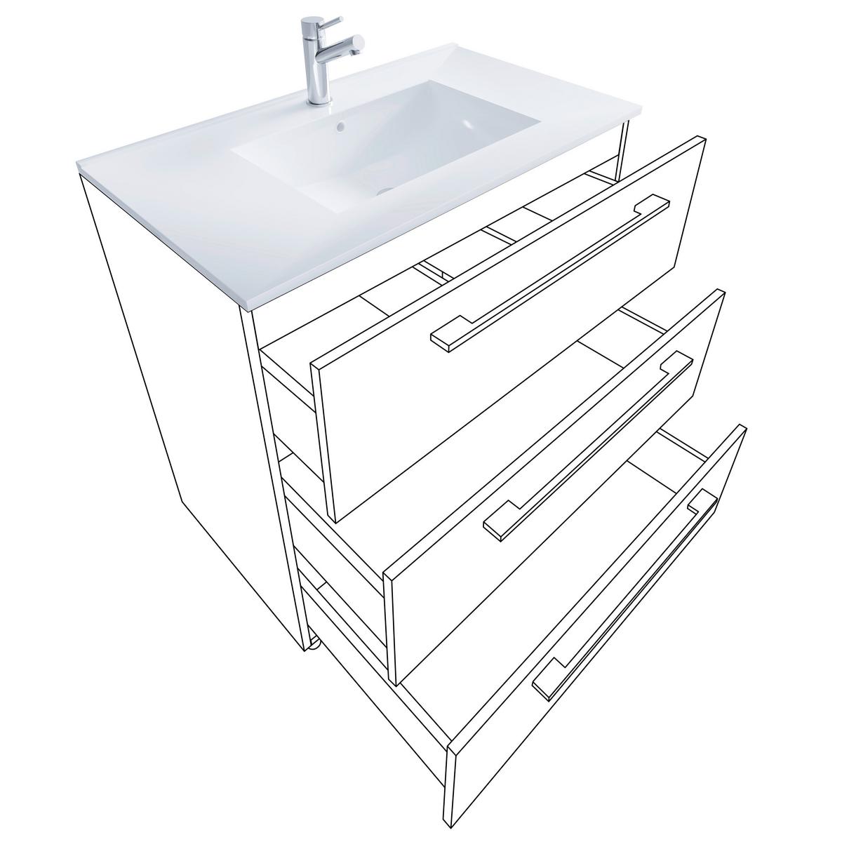 Kombiniran Umivalnik Schubo, Bela - bela/barve aluminija, Moderno, kovina/leseni material (60cm) - MID.YOU