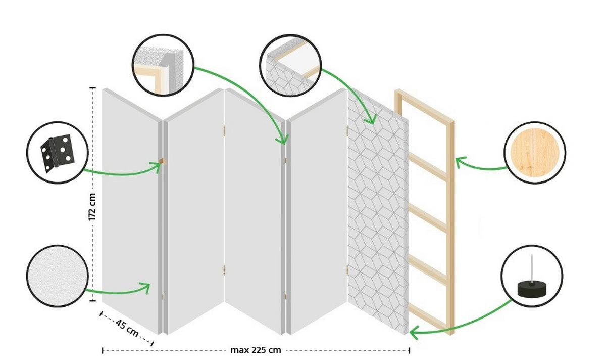 Paravan Concretum Murum, 3-Delni, Enostranski - sivobela, Basics, tekstil/les (135/172/3cm) - artgeist