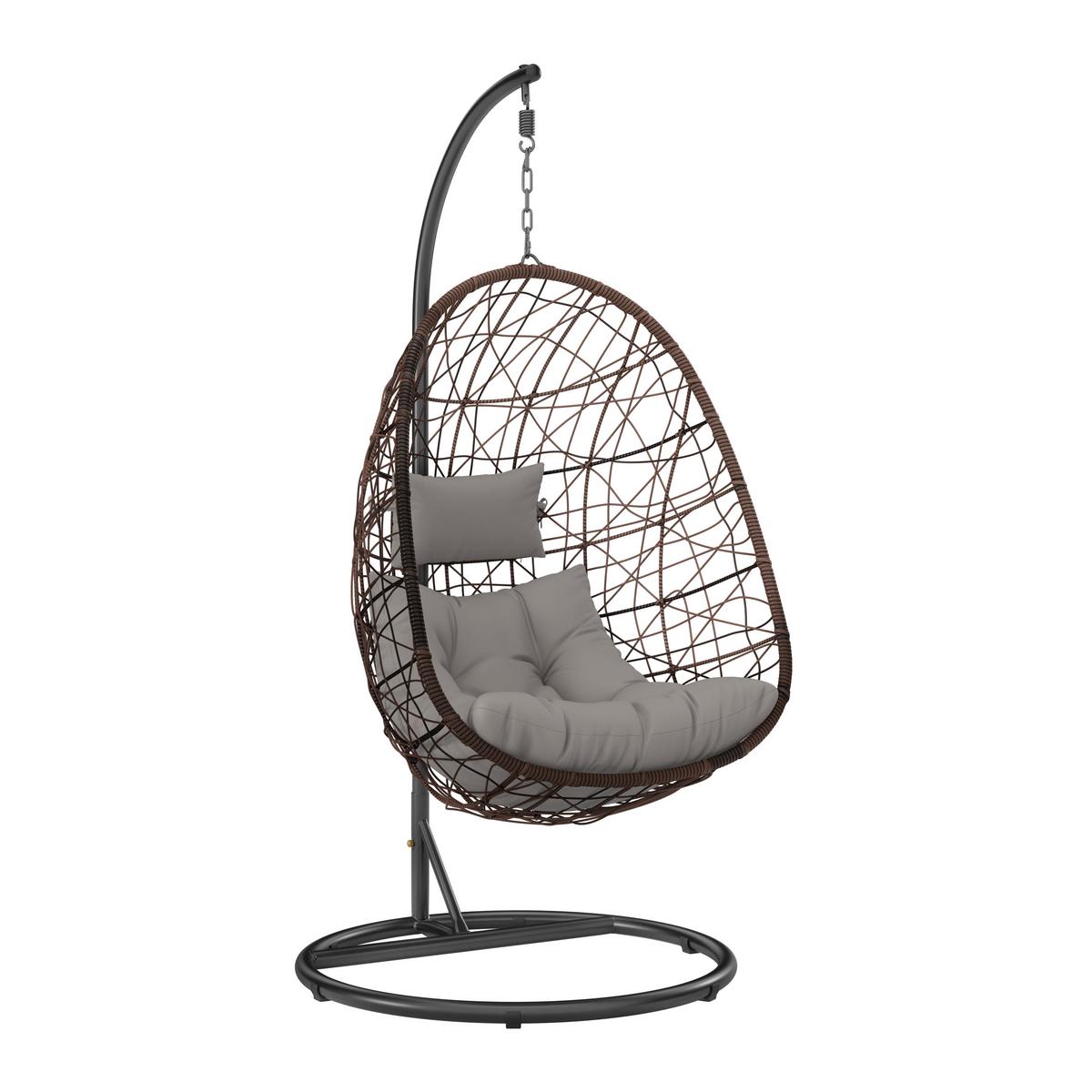 Hängesessel Kreta Braun/Schwarz/Hellgrau - Hellgrau/Schwarz, Basics, Kunststoff/Textil (95/195/95cm) - Mömax