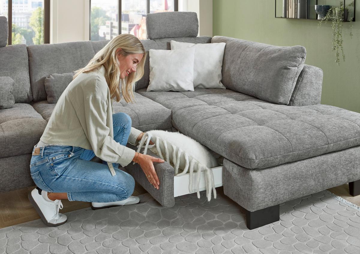 Ecksofa Lando Grau - Schwarz/Grau, MODERN, Textil/Metall (289/84/197cm) - Premium Living