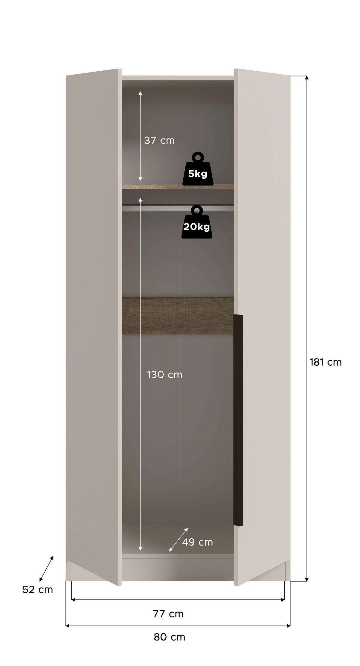 Drehtürenschrank Kopenhagen Kaschmir - Kaschmir/Schwarz, MODERN, Holzwerkstoff/Kunststoff (80/181/52cm) - Livetastic
