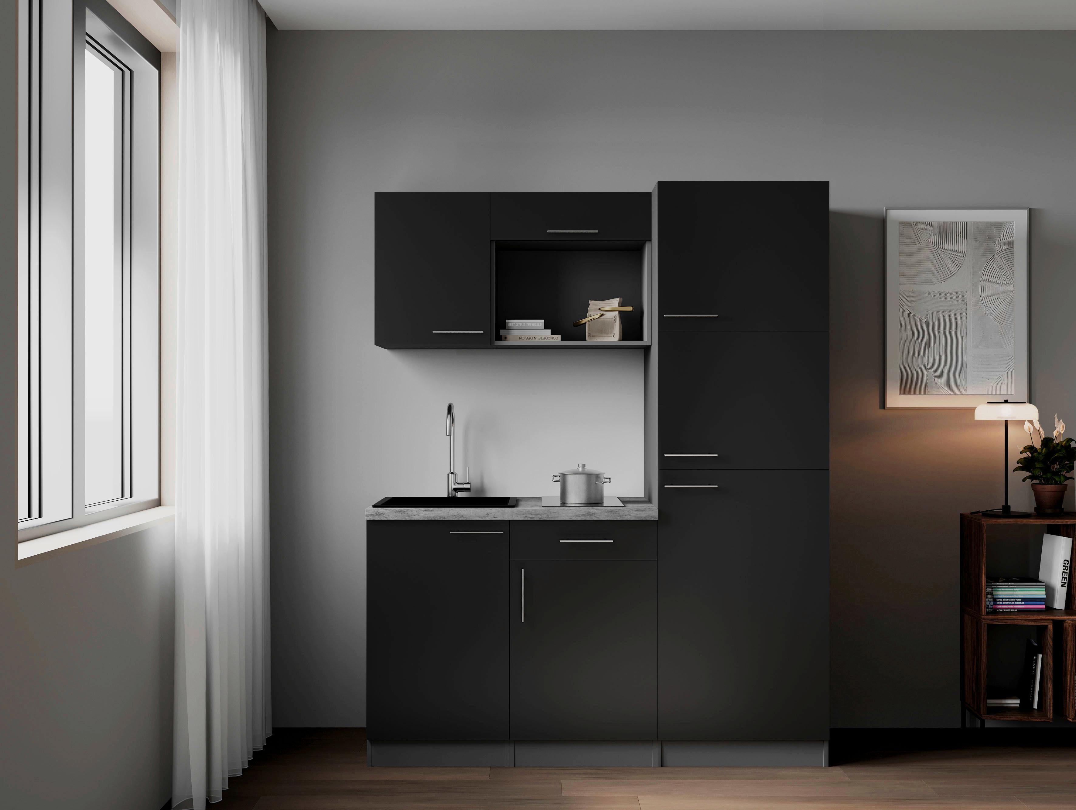 Küchenblock Oliver m. Geräten Schwarz - Schwarz/Grau, Trend, Holzwerkstoff/Metall (160cm) - Respekta