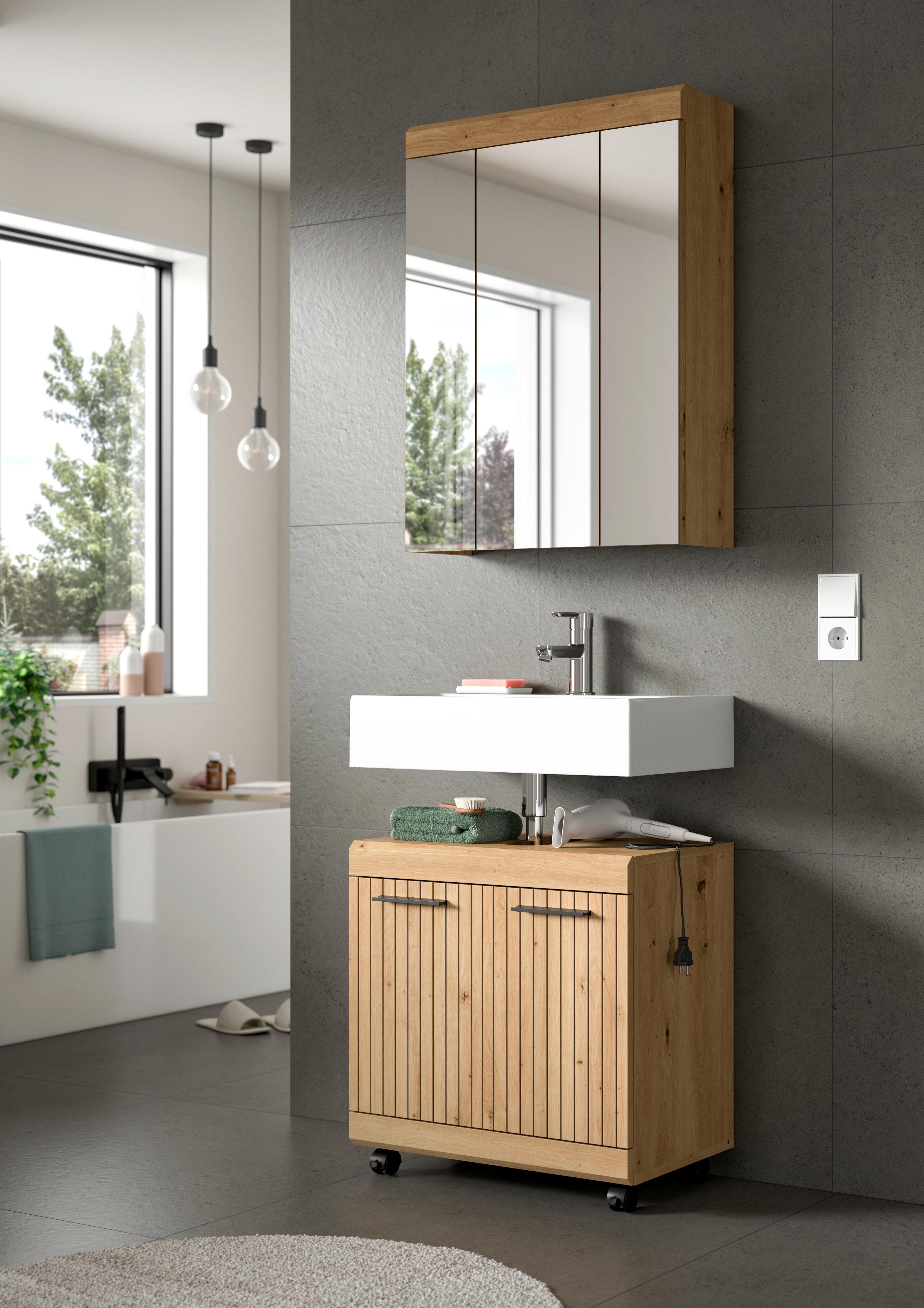 Badezimmer Scout Eiche Artisan 2-teilig - Schwarz/Eiche Artisan, Trend, Glas/Holzwerkstoff (60cm) - MID.YOU