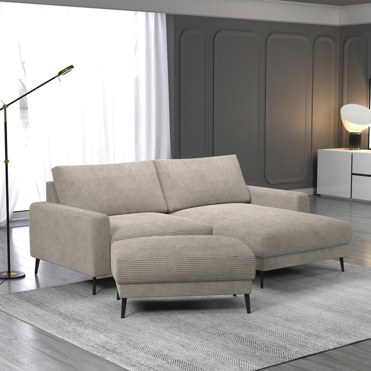 Wohnlandschaft Cora Greige - Greige/Schwarz, Modern, Holz/Textil (223/86/161cm) - Mömax