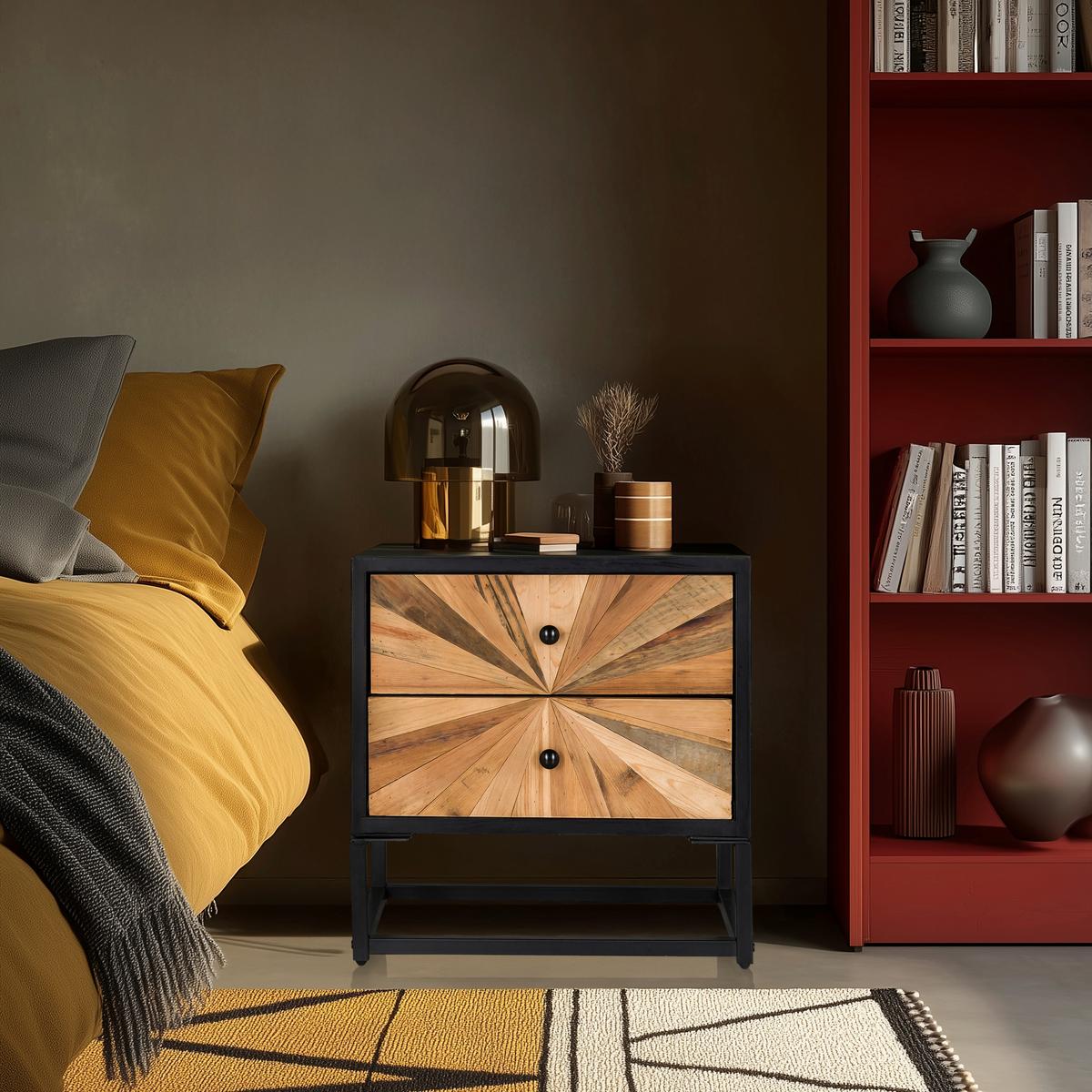 Široka Komoda Santjago Black Sun, Črna, Barva Hrasta - barve jelkovega lesa/črna, Moderno, kovina/les (49/50,5/32cm) - MID.YOU