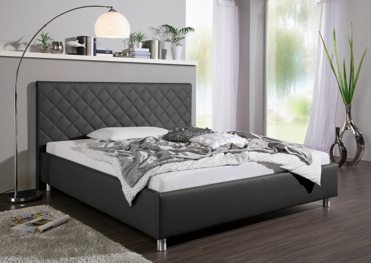 Polsterbett Baltimore Anthrazit ca. 180x200 cm - Anthrazit/Alufarben, MODERN, Textil/Metall (180/200cm) - Livetastic