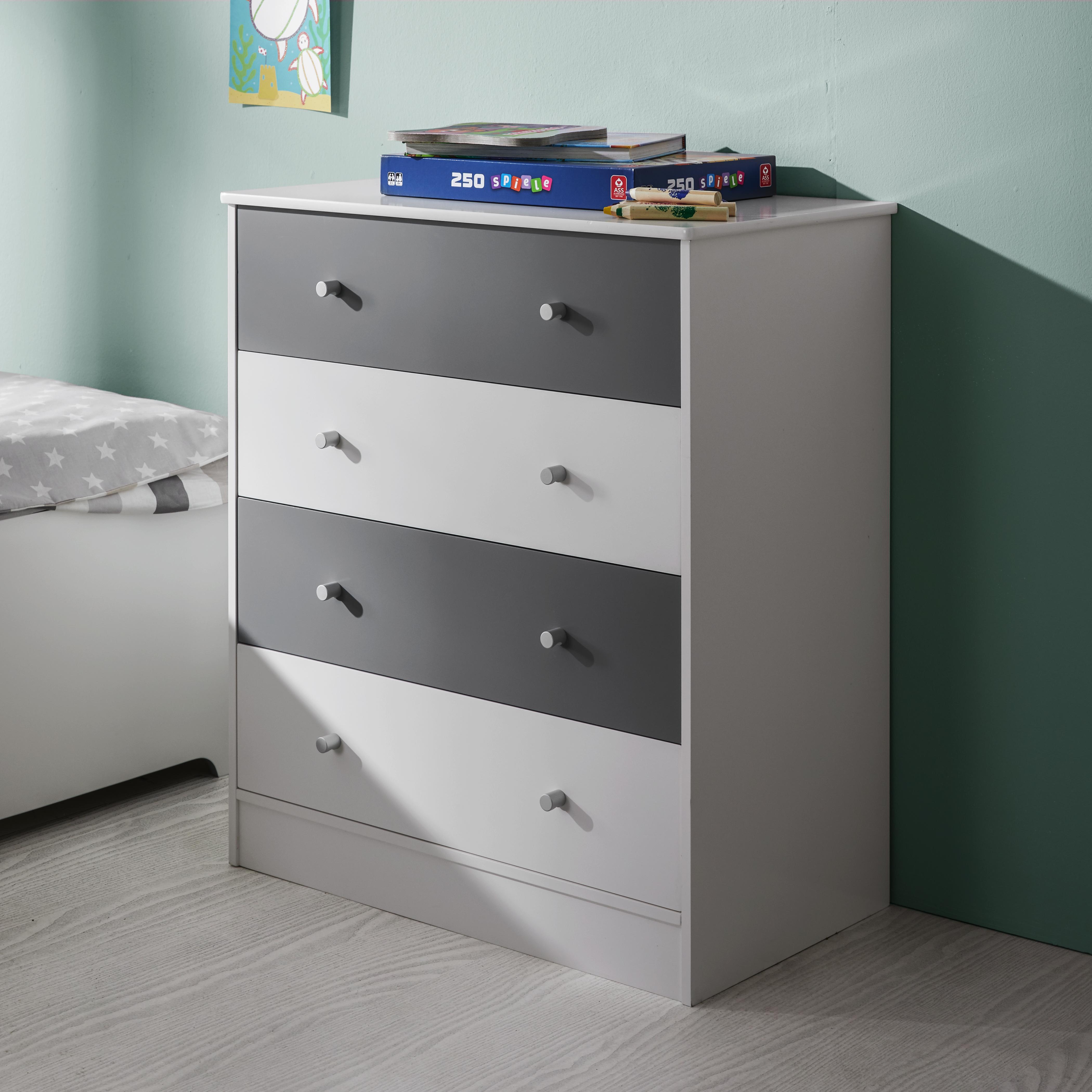 Kinderkommode in Weiß/ Hellgrau 'Brian' - Hellgrau/Weiß, MODERN, Holz/Metall (70/80/39cm) - Bessagi Kids