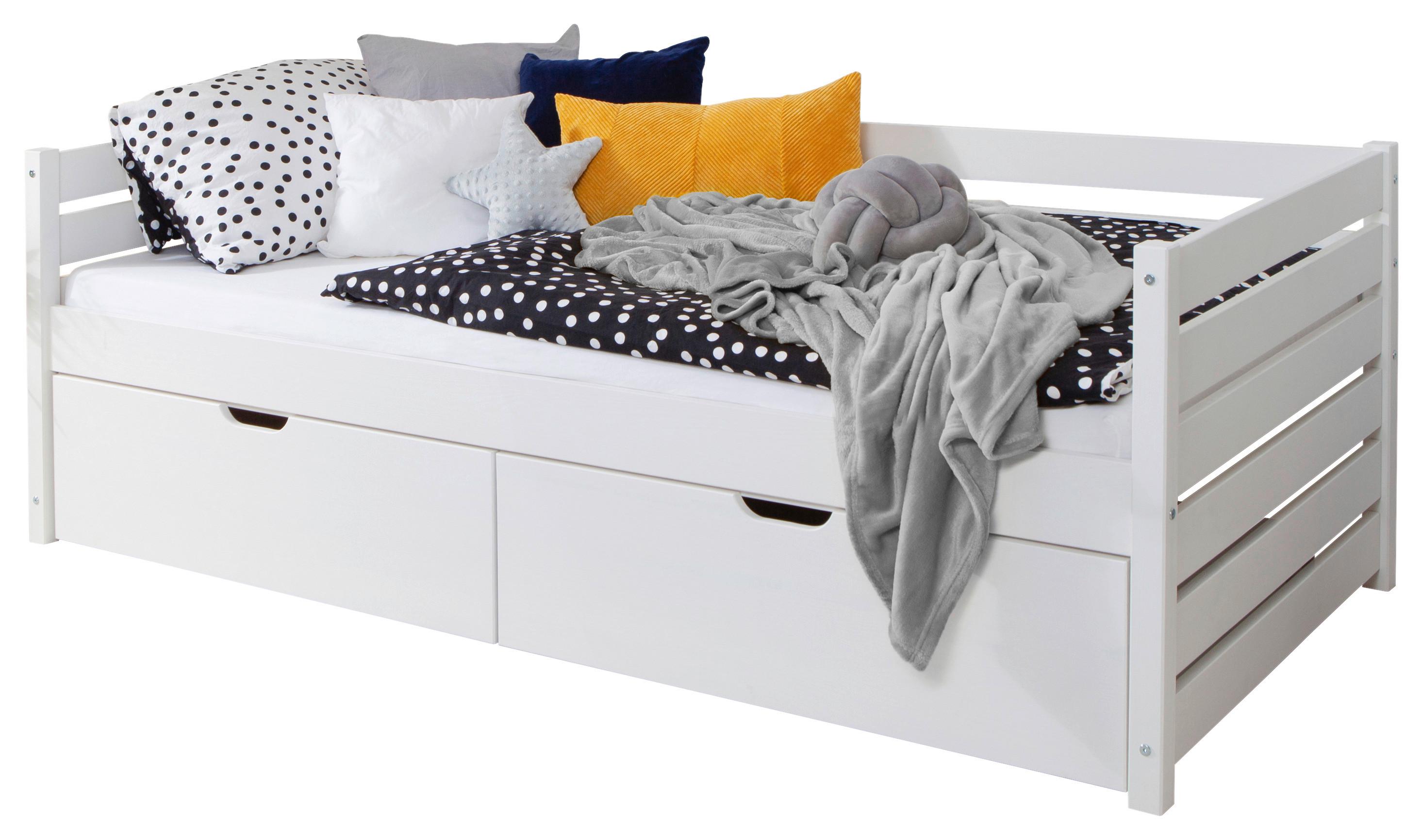Stauraumbett Naomi mit 2 Schubkästen ca. 120x200cm Weiß - Weiß, MODERN, Holz (120/200cm) - MID.YOU