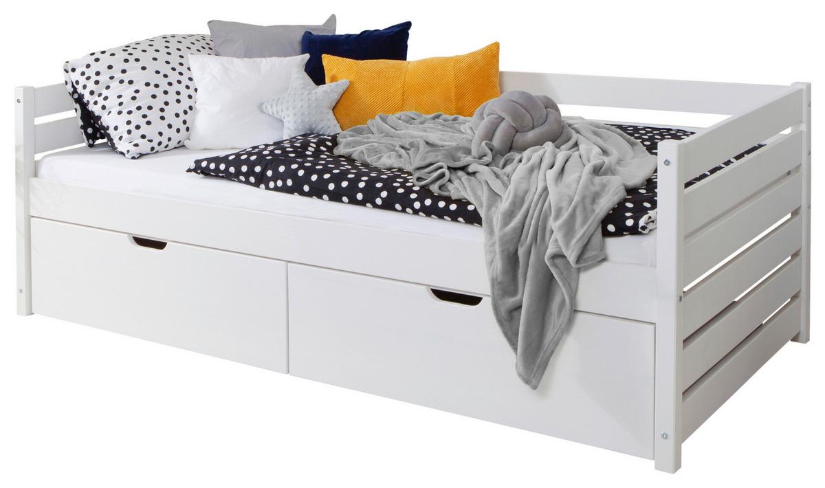 Postelja S Predali Naomi, 90x200, Bor, Bela, Masivna - bela, Moderno, les (90/200cm) - MID.YOU