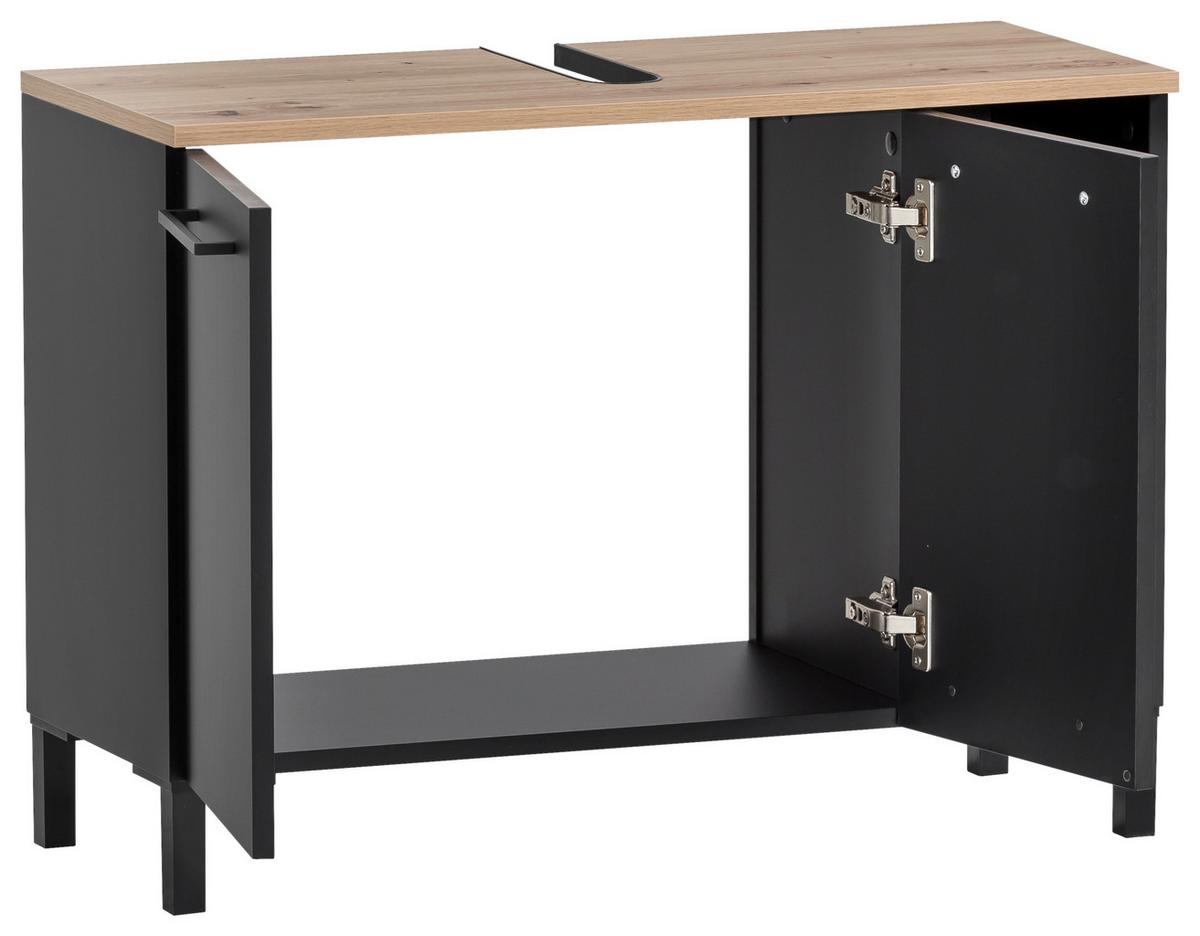 Waschbeckenunterschrank Malte Schwarz/Eiche Artisan - Schwarz, MODERN, Holzwerkstoff/Kunststoff (79,8/58,3/32cm) - MID.YOU