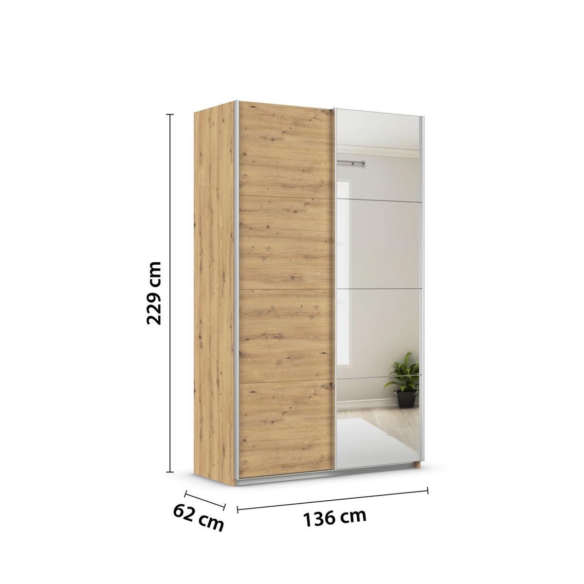 DULAP USI CULISANTE FELDKIRCH - argintiu/stejar Artisan, Modern, material pe bază de lemn (136/229/62cm)