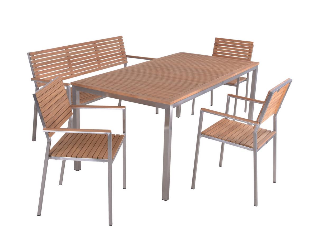 Gartentischgruppe Denver ca. 190x280 cm Teakholz - Silberfarben/Braun, Basics, Holz/Kunststoff (190/75/280cm) - Gardenson