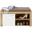 Garderobenbank in Weiß/Eiche - Eichefarben/Silberfarben, MODERN, Holzwerkstoff/Kunststoff (90/48/37cm) - Premium Living