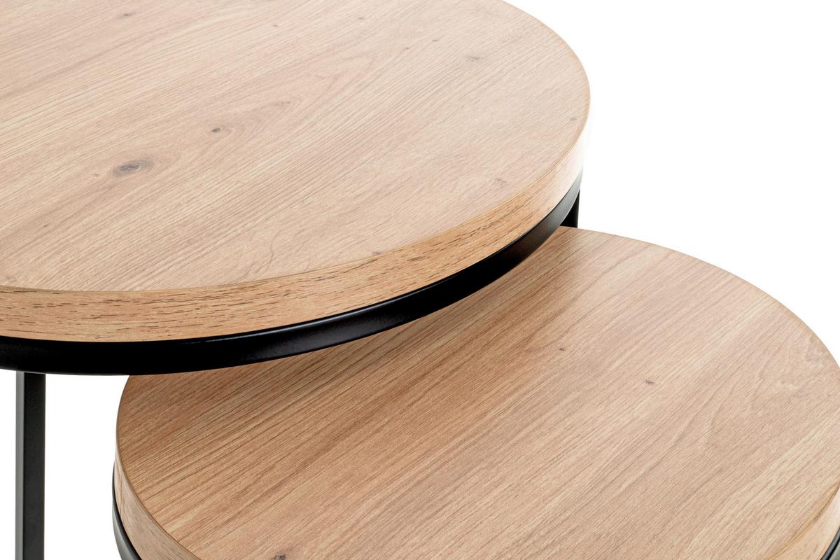 ZESTAW STOLIKÓW BOCZNYCH LEVI - kolor dębowy/czarny, Trend, materiał drewnopochodny/metal (32-45/32-45/43-49cm)