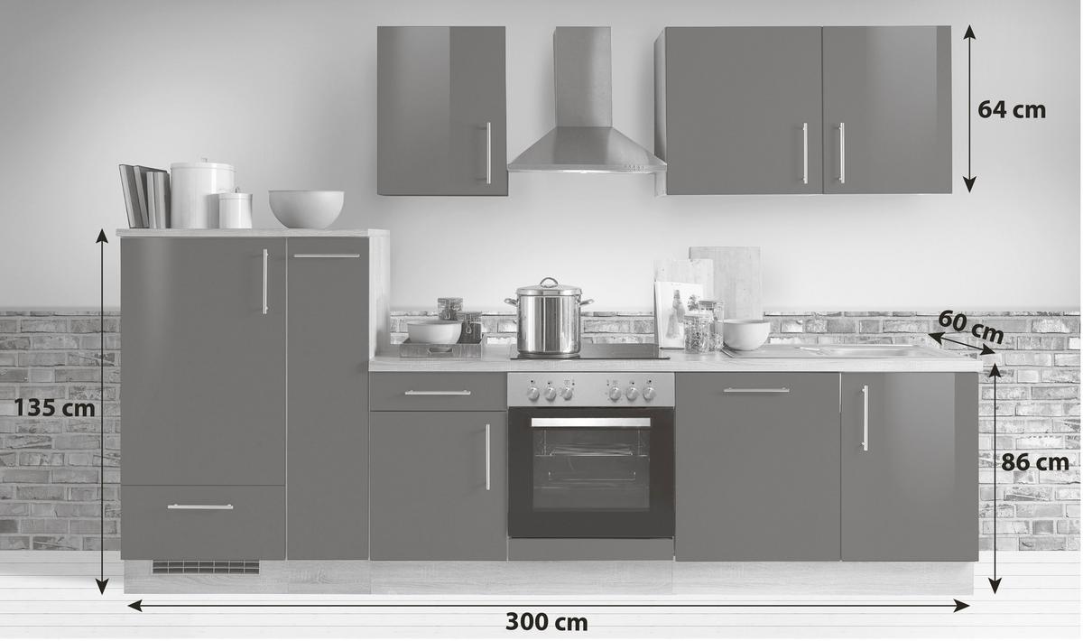 Menke Kücheblock Premium Dunkelbraun/Eiche ca. 300 cm - Dunkelbraun/Silberfarben, KONVENTIONELL, Holzwerkstoff/Metall (300cm) - Menke