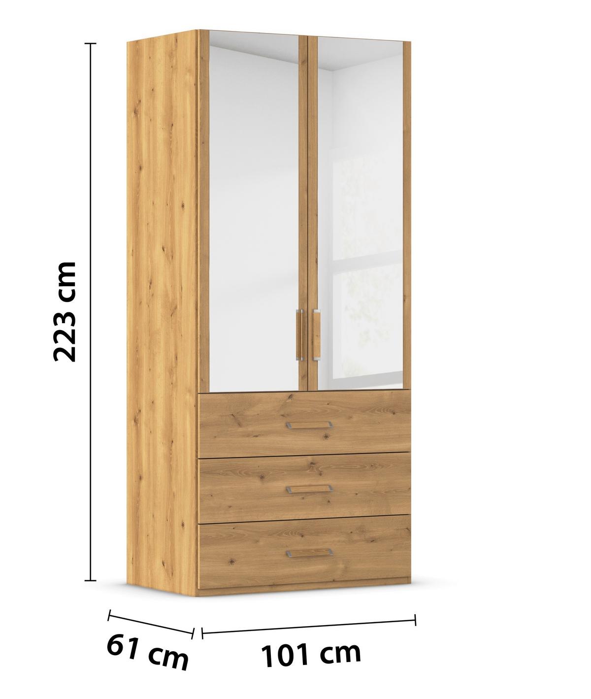 Omara S Klasičnimi Vrati Evelyn, Barva Hrasta - barve hrasta, Design, umetna masa/steklo (101/223/60cm) - Novel