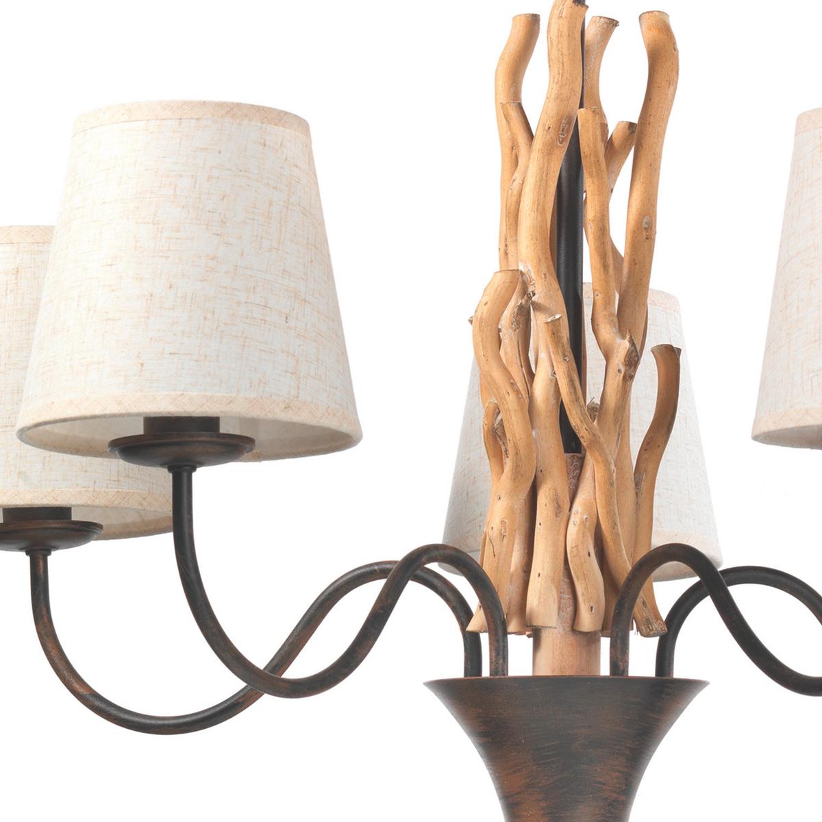 Hängeleuchte Agar Weiß/Akaziefarben max. 6 Watt - Schwarz/Weiß, Natur, Holz/Textil (80/84cm)