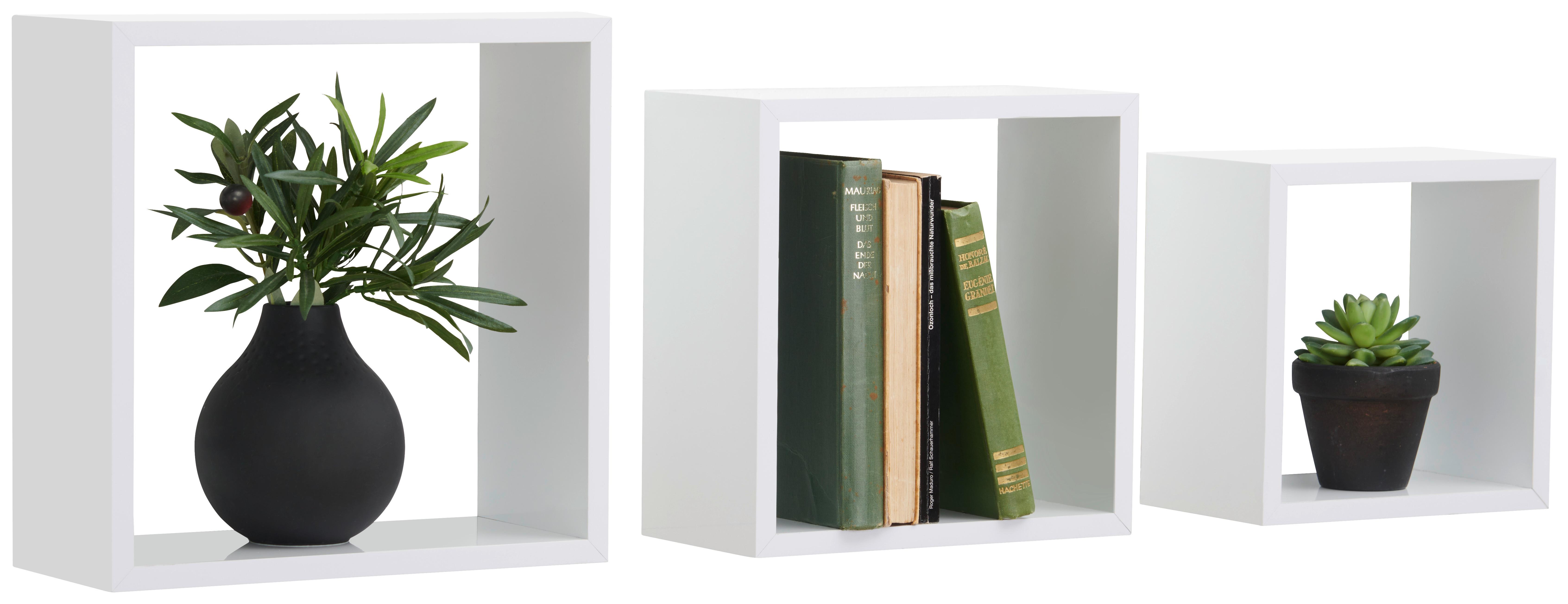 ZESTAW REGAŁÓW ŚCIENNYCH TRIO - biały, Basics, materiał drewnopochodny (20-28/20-28/12cm) - Xora