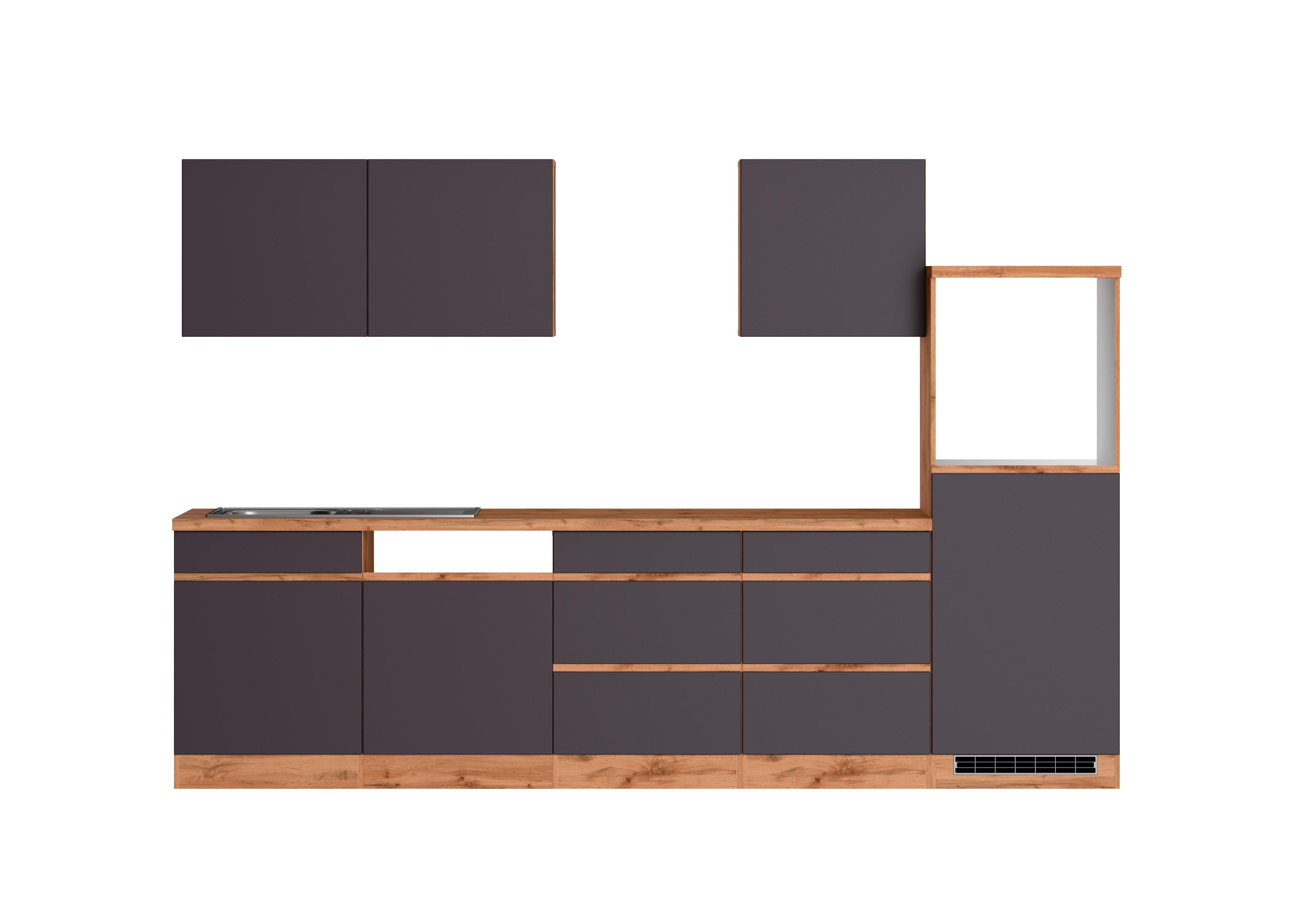 Küchenzeile Turin ohne Geräte ca. 300 cm Grau/Eiche - Eiche Wotan/Grau, Design, Holzwerkstoff (300cm) - Held