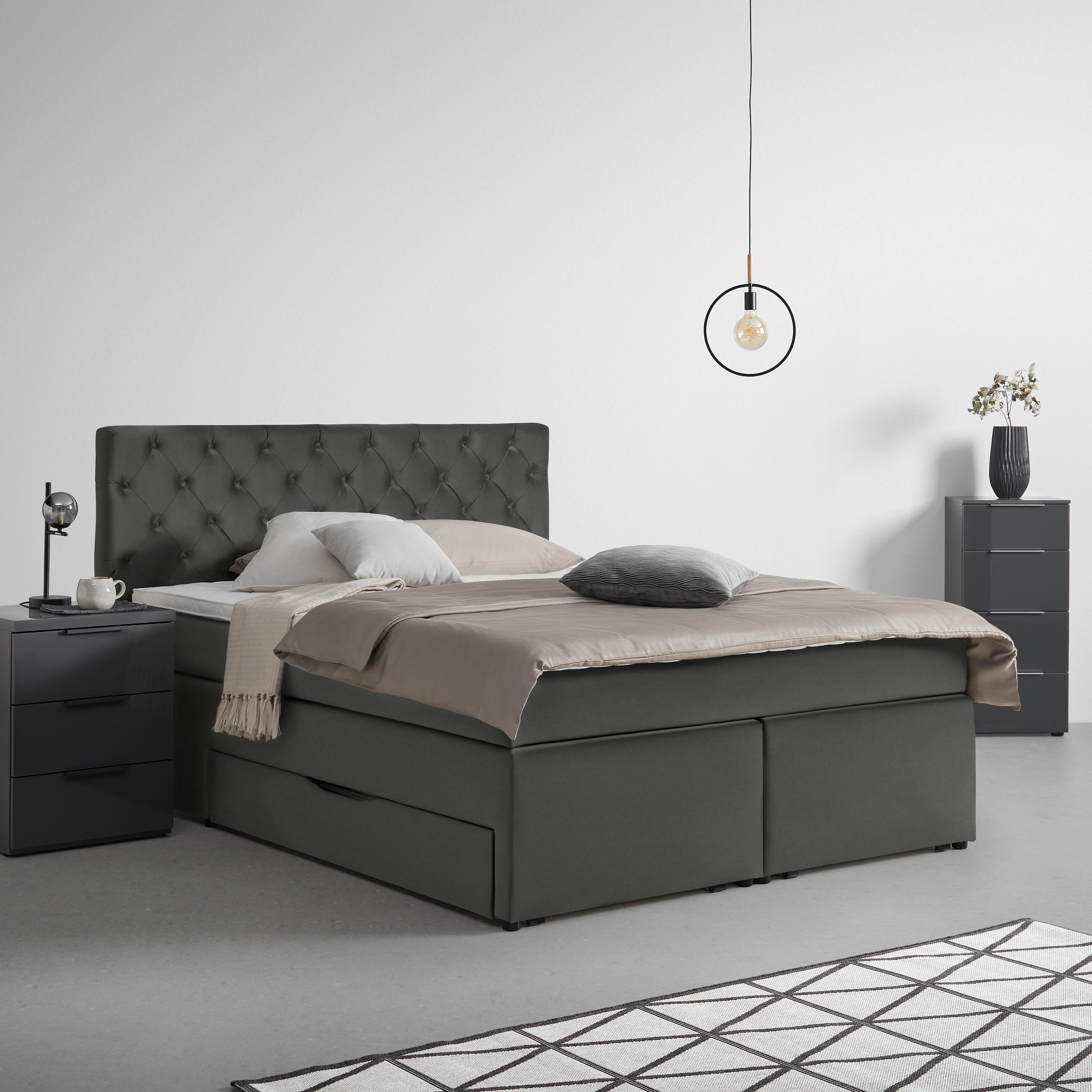 Boxspringbett Chester Graphitfarben ca. 160x200cm - Graphitfarben/Schwarz, Holzwerkstoff/Kunststoff (160/200cm) - Mömax