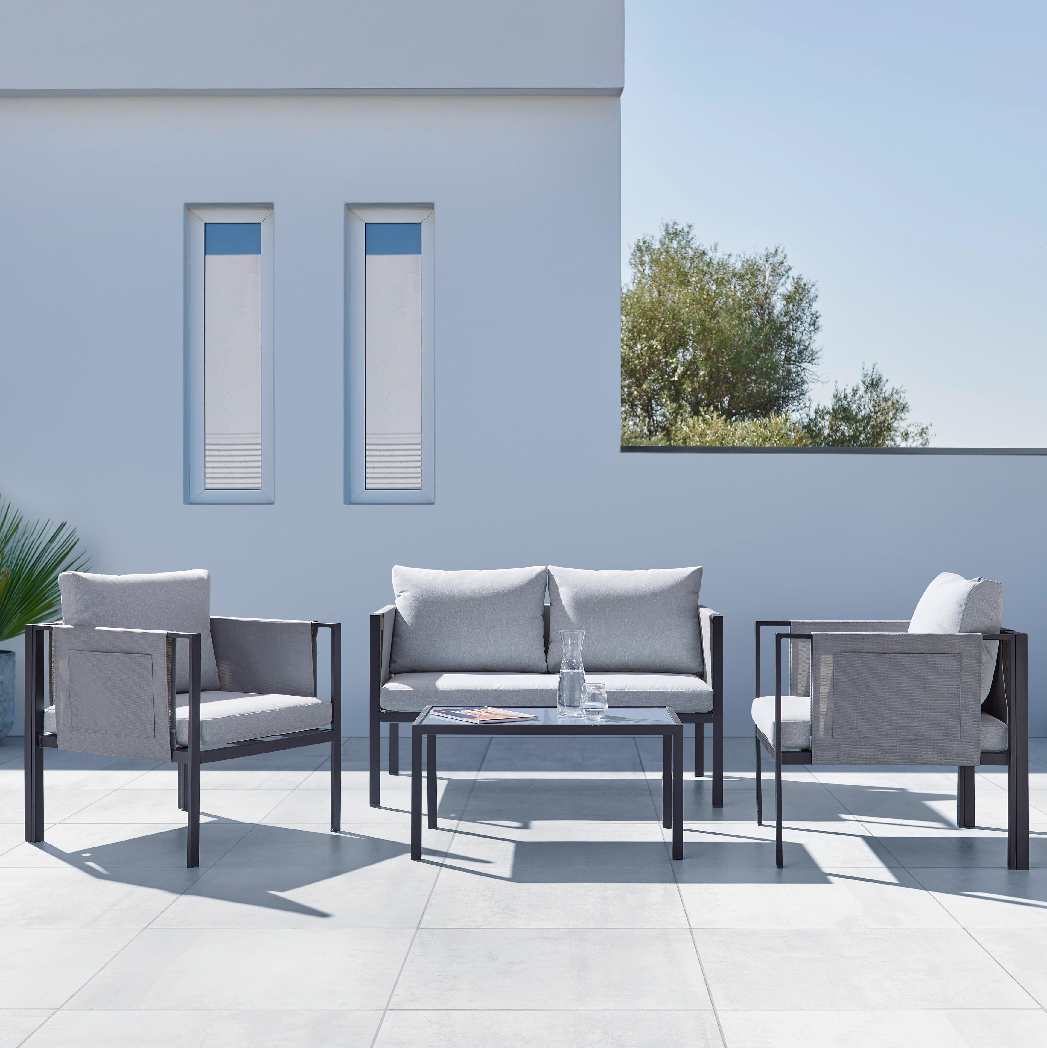 Kerti Garnitúra Filippo - Világosszürke/Szürke, modern, Üveg/Fém - Bessagi Garden