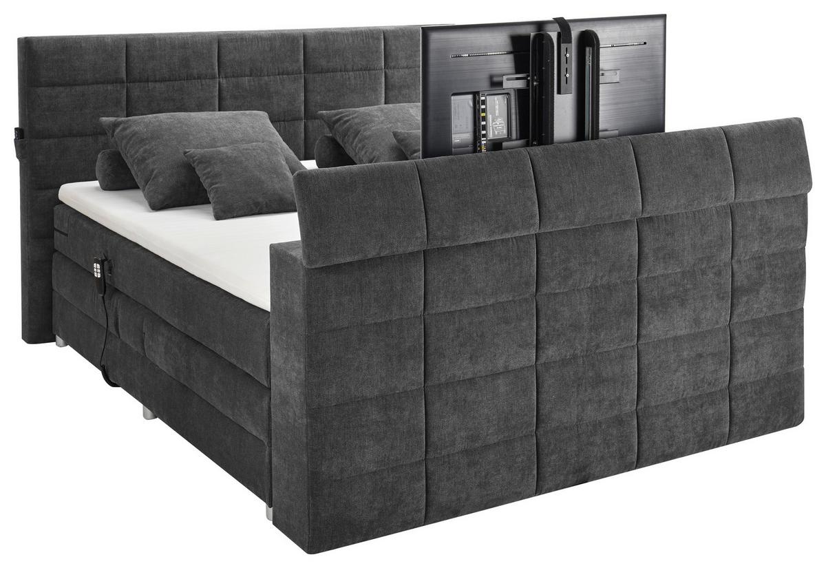 Boxspringbett Denver Anthrazit ca. 180x200 cm mit Topper - Anthrazit, KONVENTIONELL, Textil (180/200cm) - Carryhome
